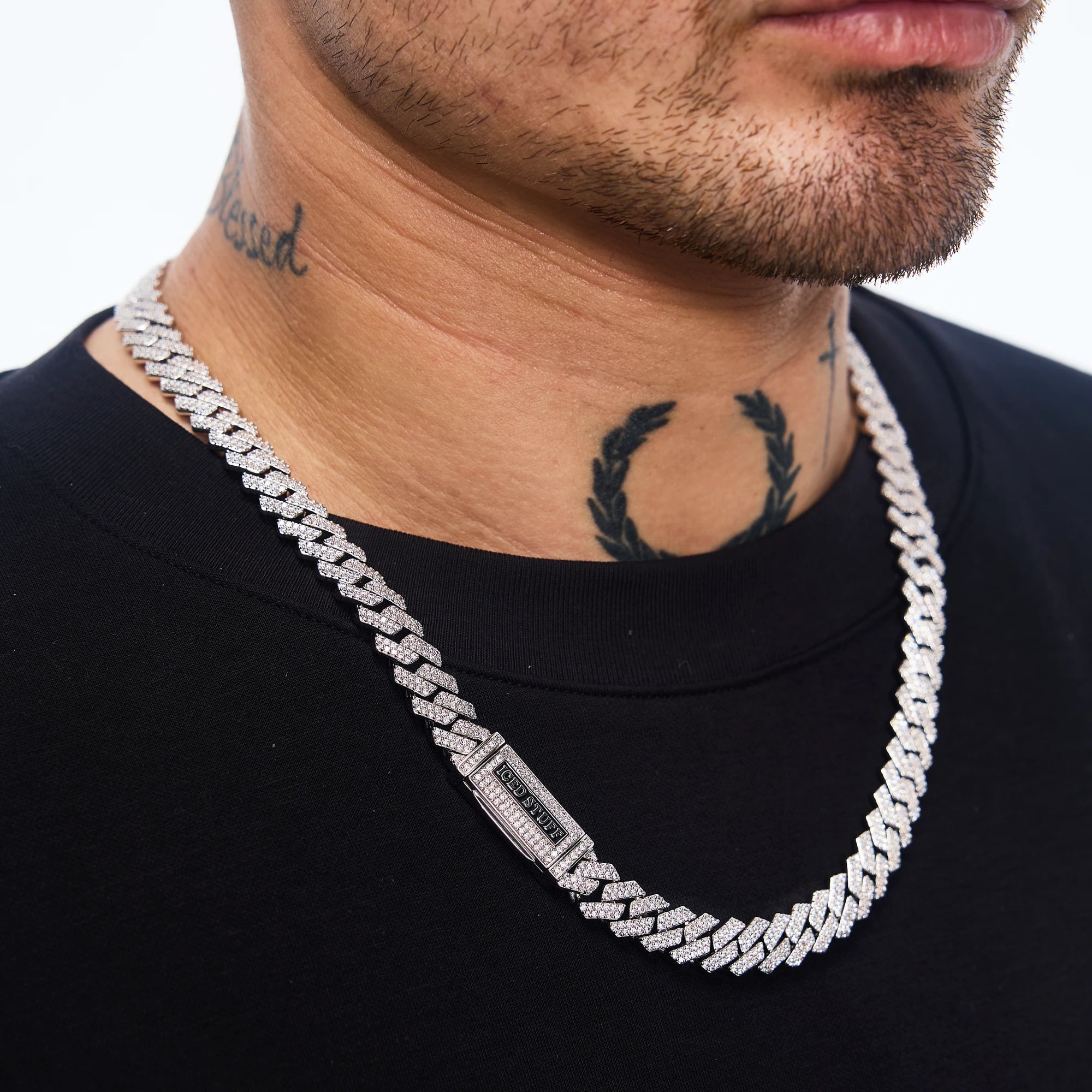 Łańcuch Premium Diamond Prong Cuban Link 10mm Białe Złoto