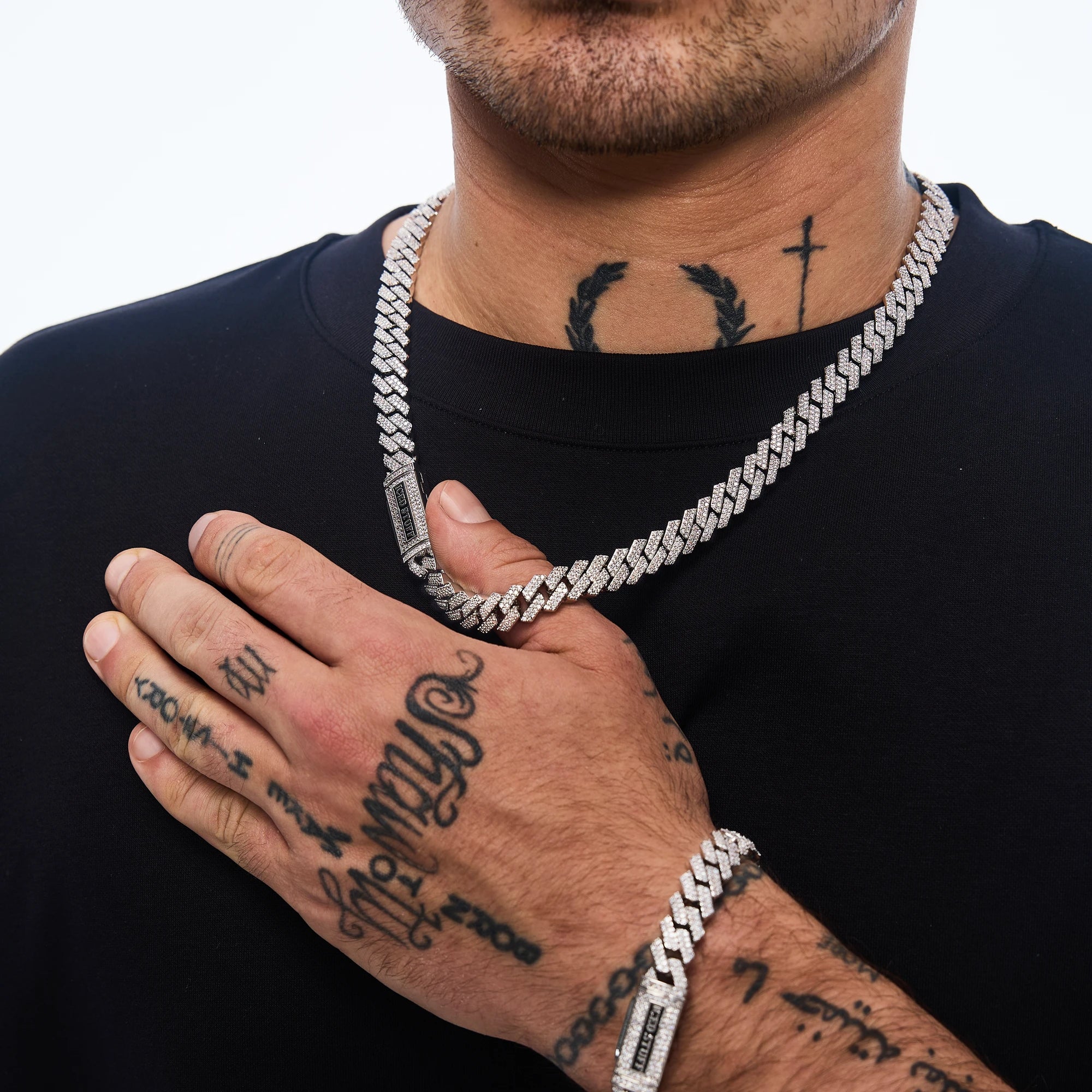 Łańcuch Premium Diamond Prong Cuban Link 10mm Białe Złoto