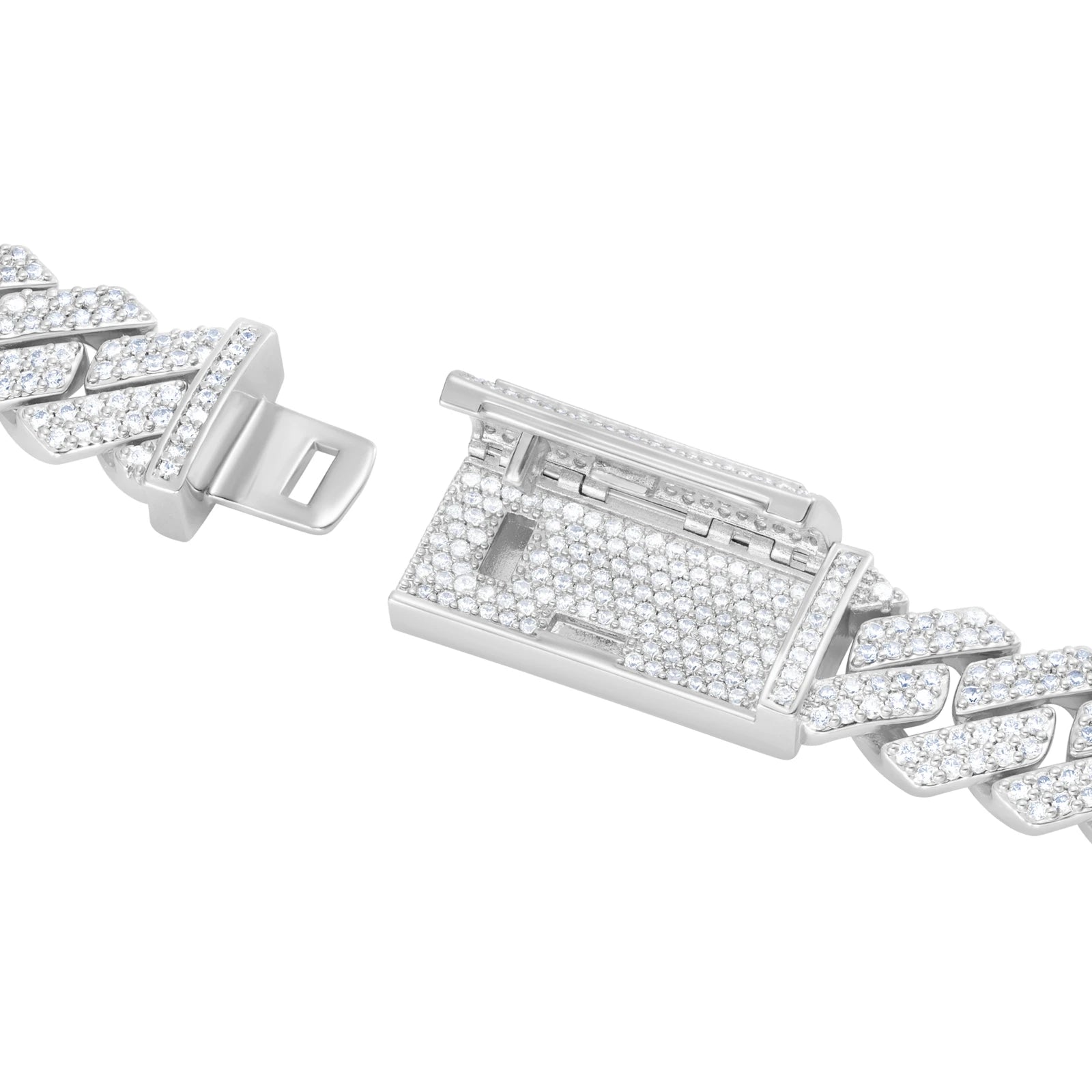 Bransoletka Premium Diamond Prong Cuban Link 12mm Białe Złoto