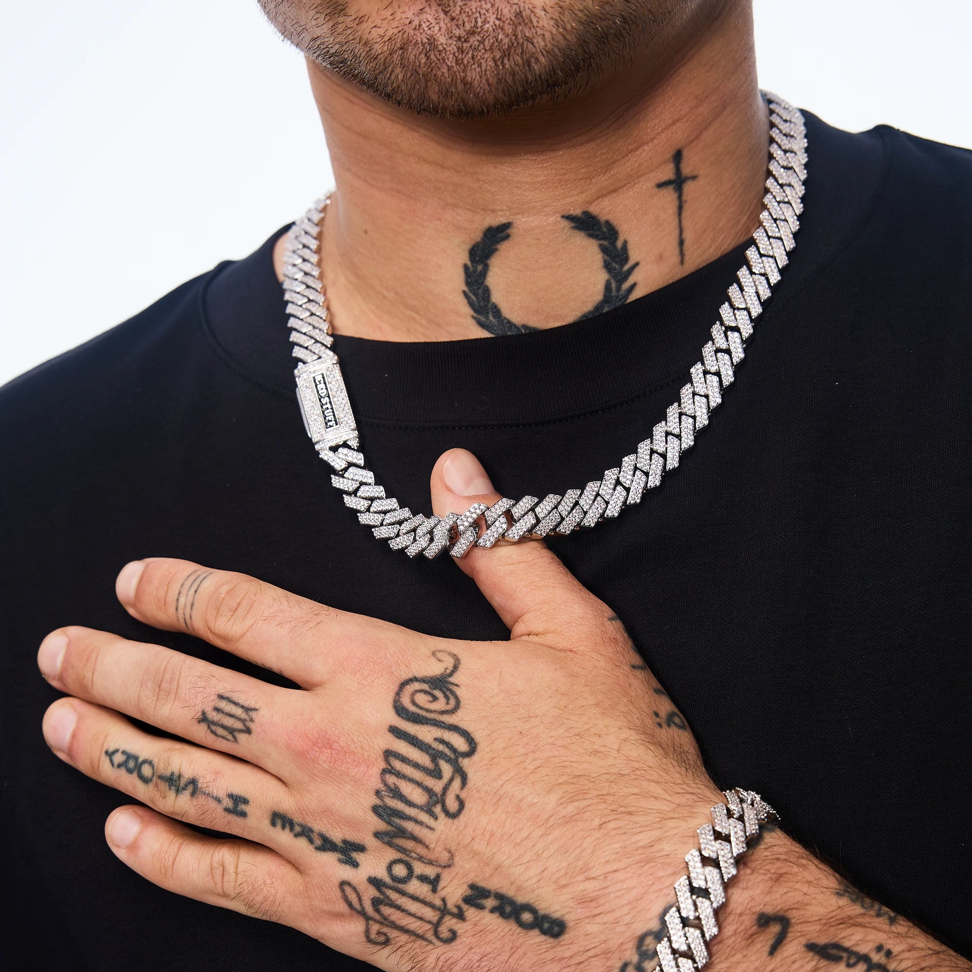 Łańcuch Premium Diamond Prong Cuban Link 12mm Białe Złoto