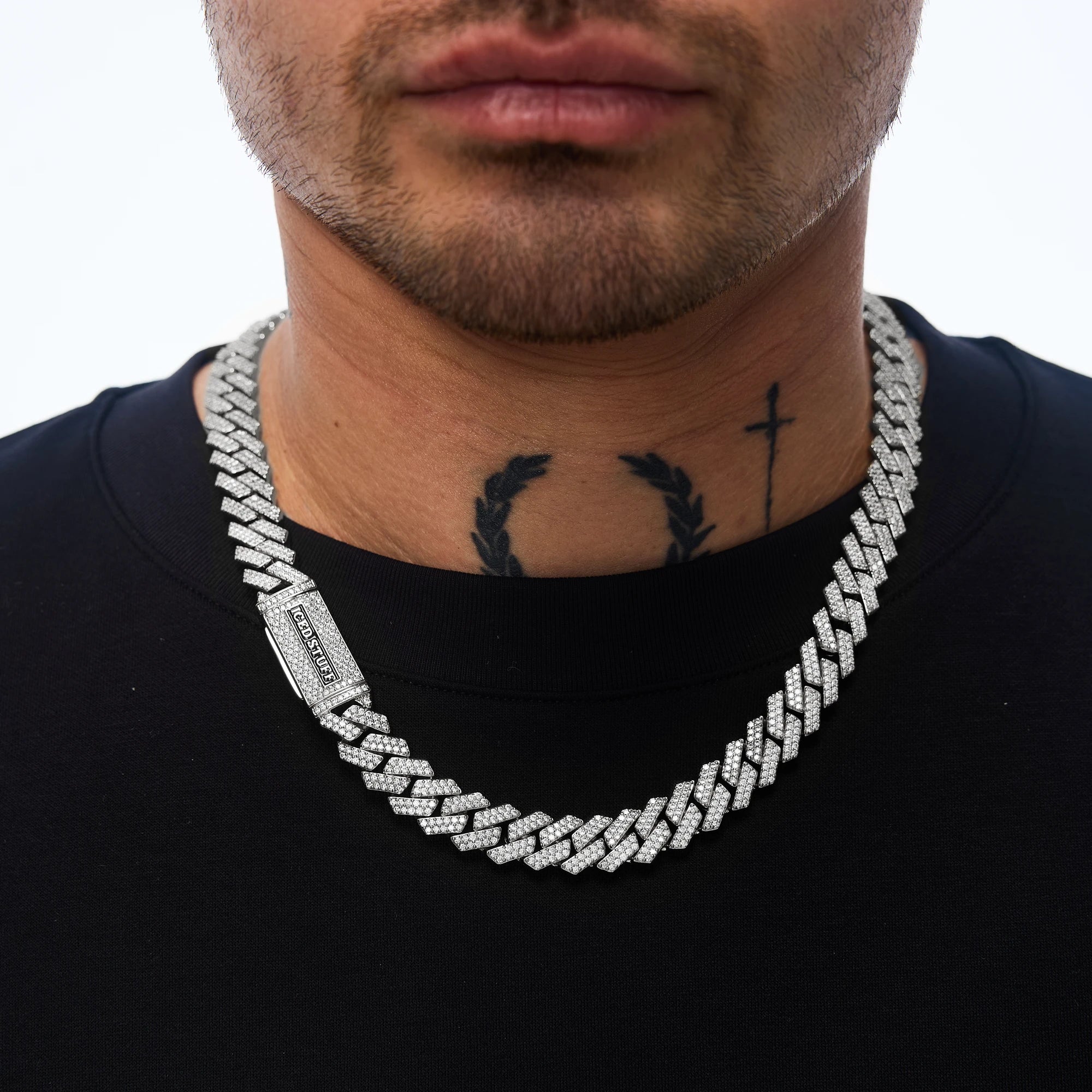 Łańcuch Premium Diamond Prong Cuban Link 12mm Białe Złoto