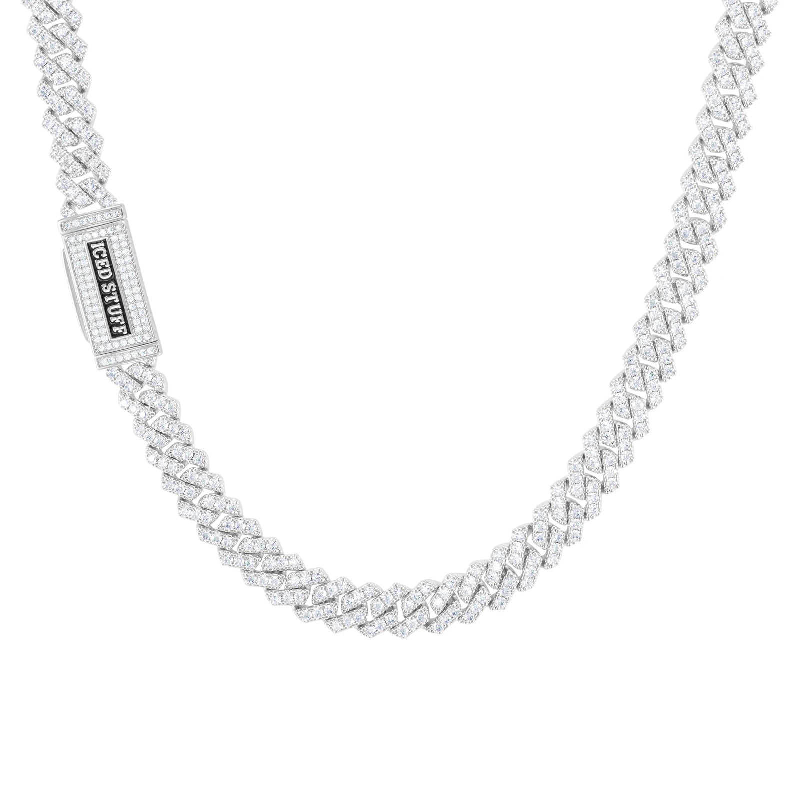 Łańcuch Premium Diamond Prong Cuban Link 8mm Białe Złoto