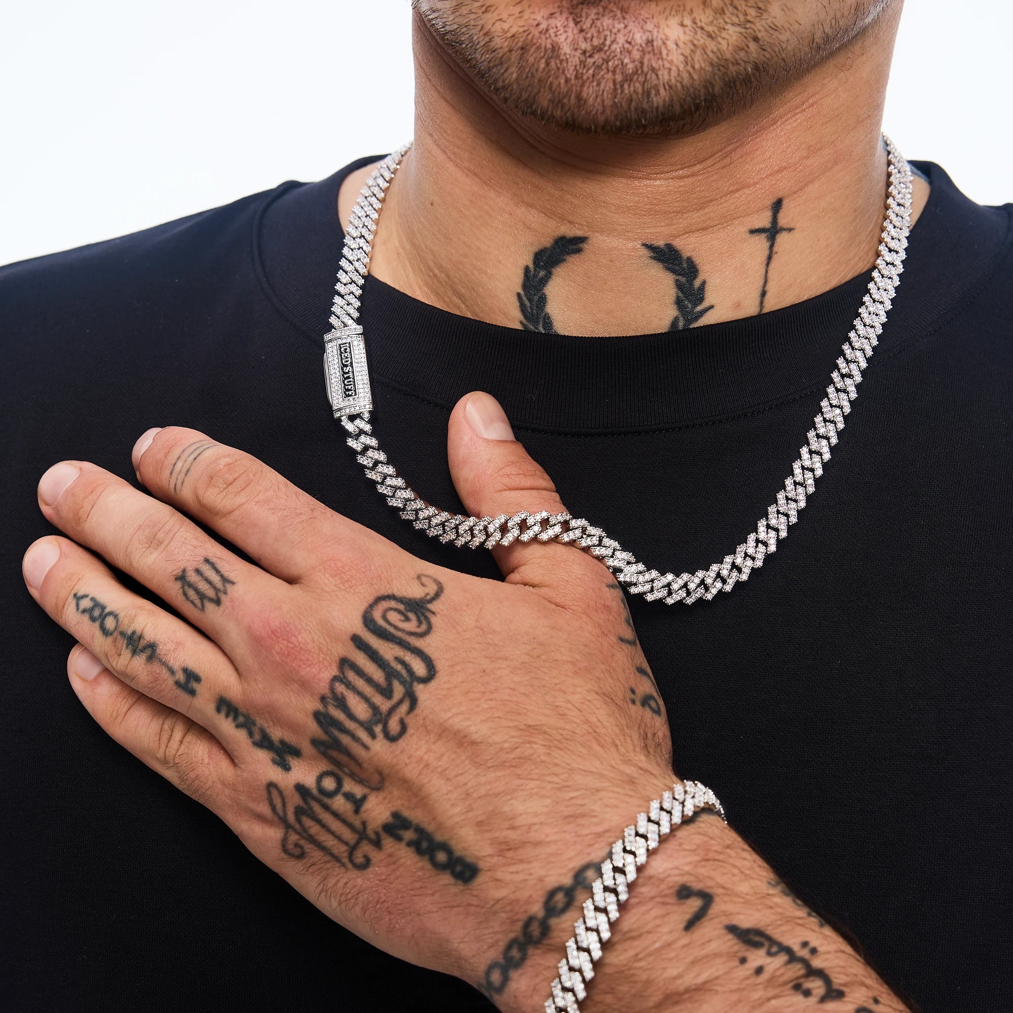 Łańcuch Premium Diamond Prong Cuban Link 8mm Białe Złoto