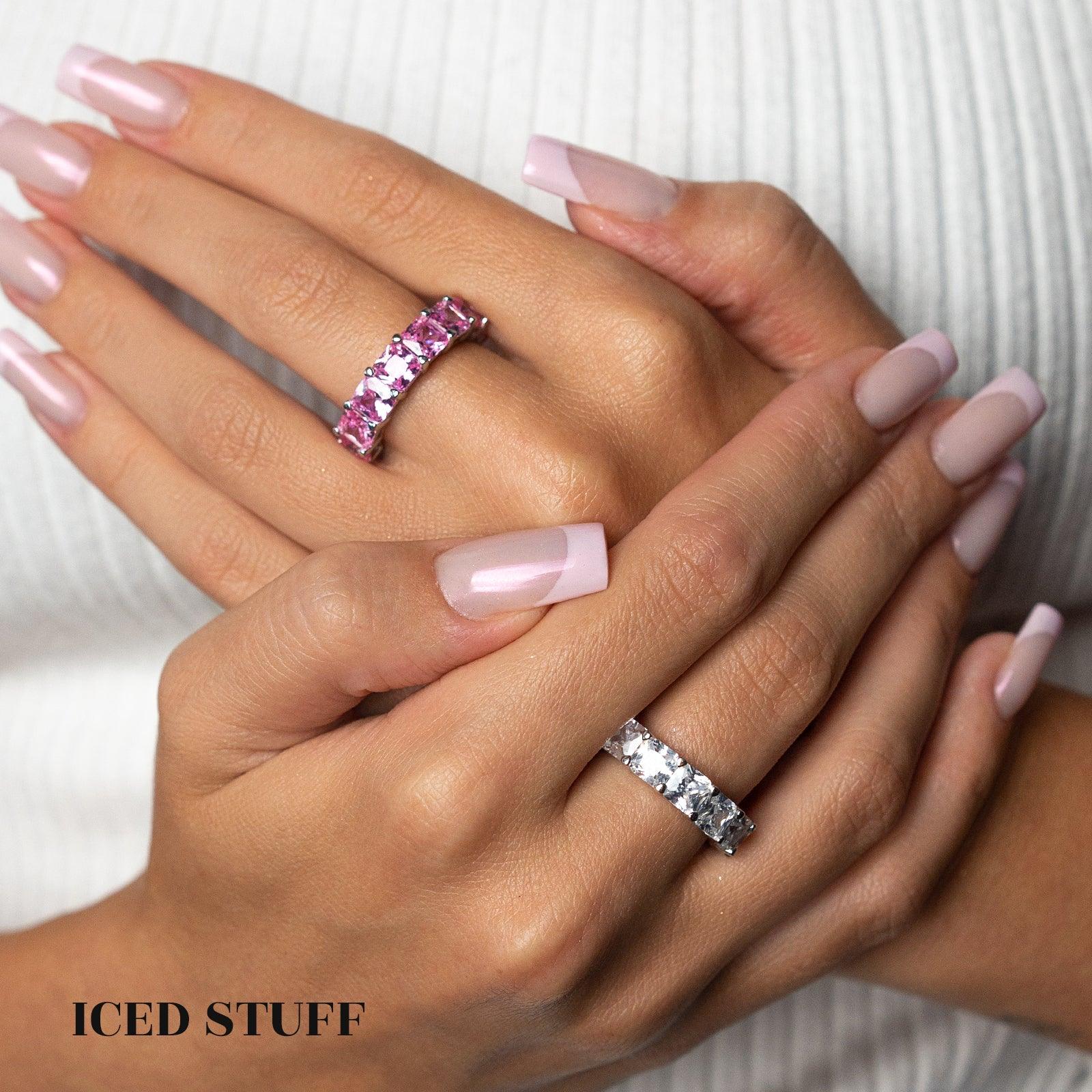 PIERŚCIONEK TENNIS SQUARE WHITE S925 - IcedStuff