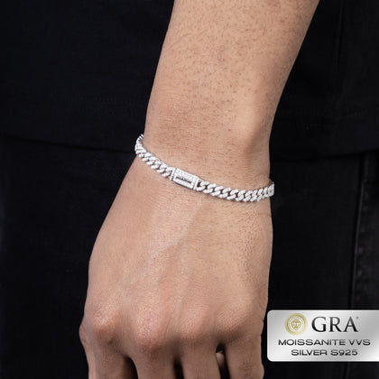 Bransoletka Diamond Cuban Link 6mm Moissanit VVS S925 Białe Złoto