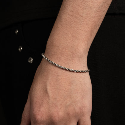 Bransoletka Rope 3mm Raw Białe Złoto