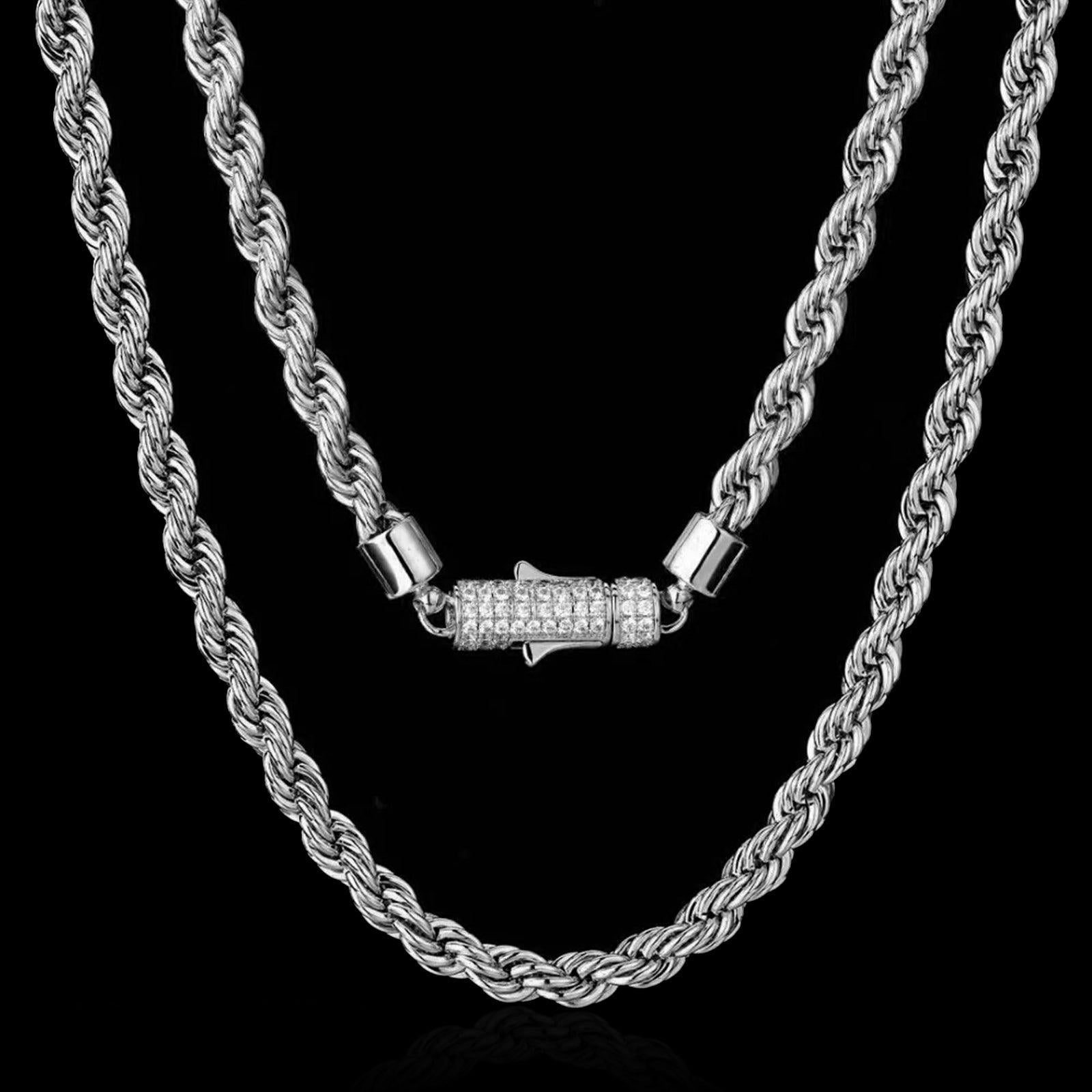 Łańcuch Diamond Clasp Rope 6mm Białe Złoto