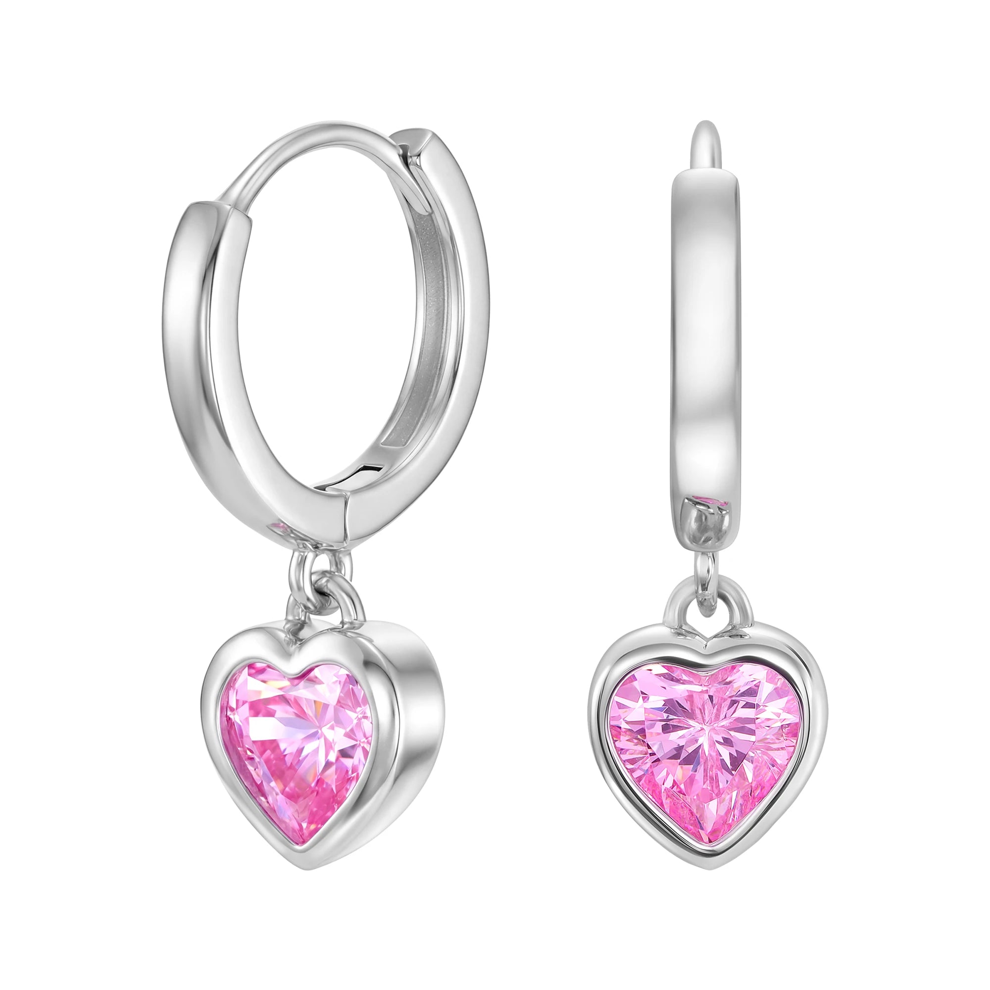 Kolczyki Crystal Heart Pink Białe Złoto S925