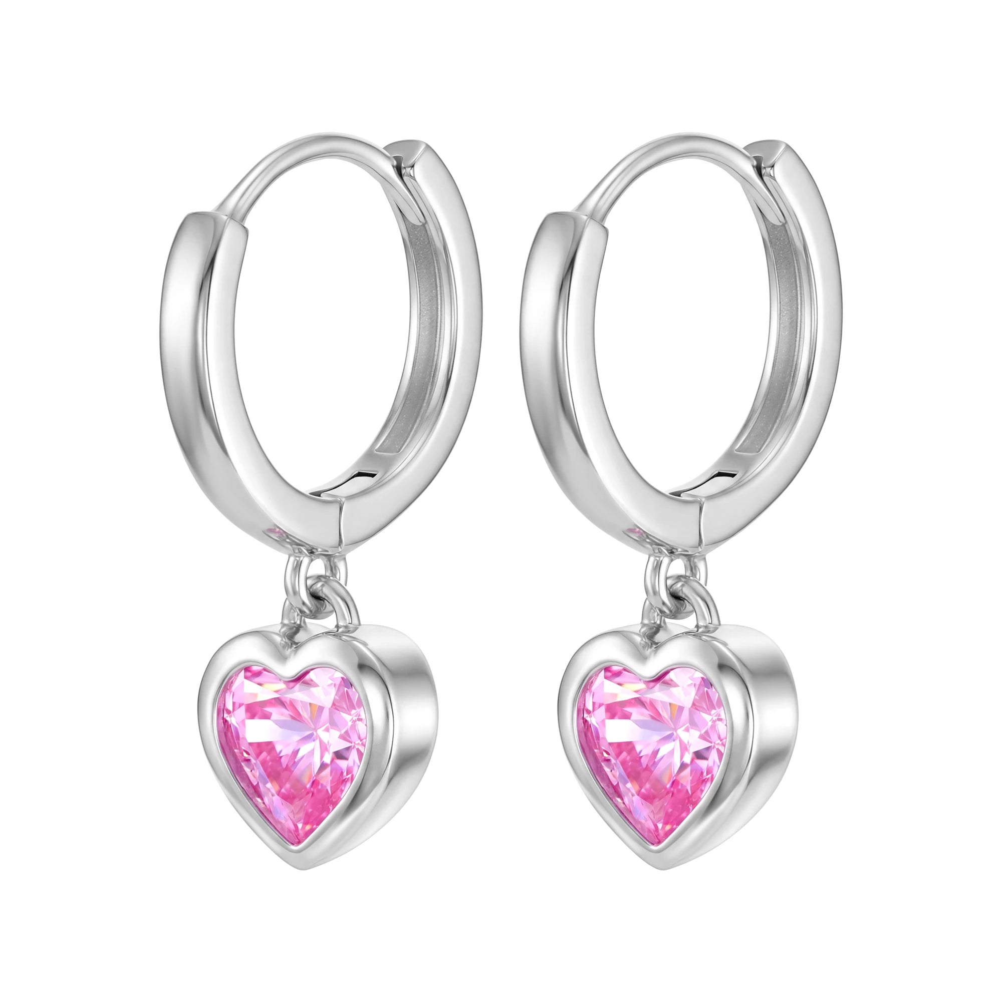 Kolczyki Crystal Heart Pink Białe Złoto S925