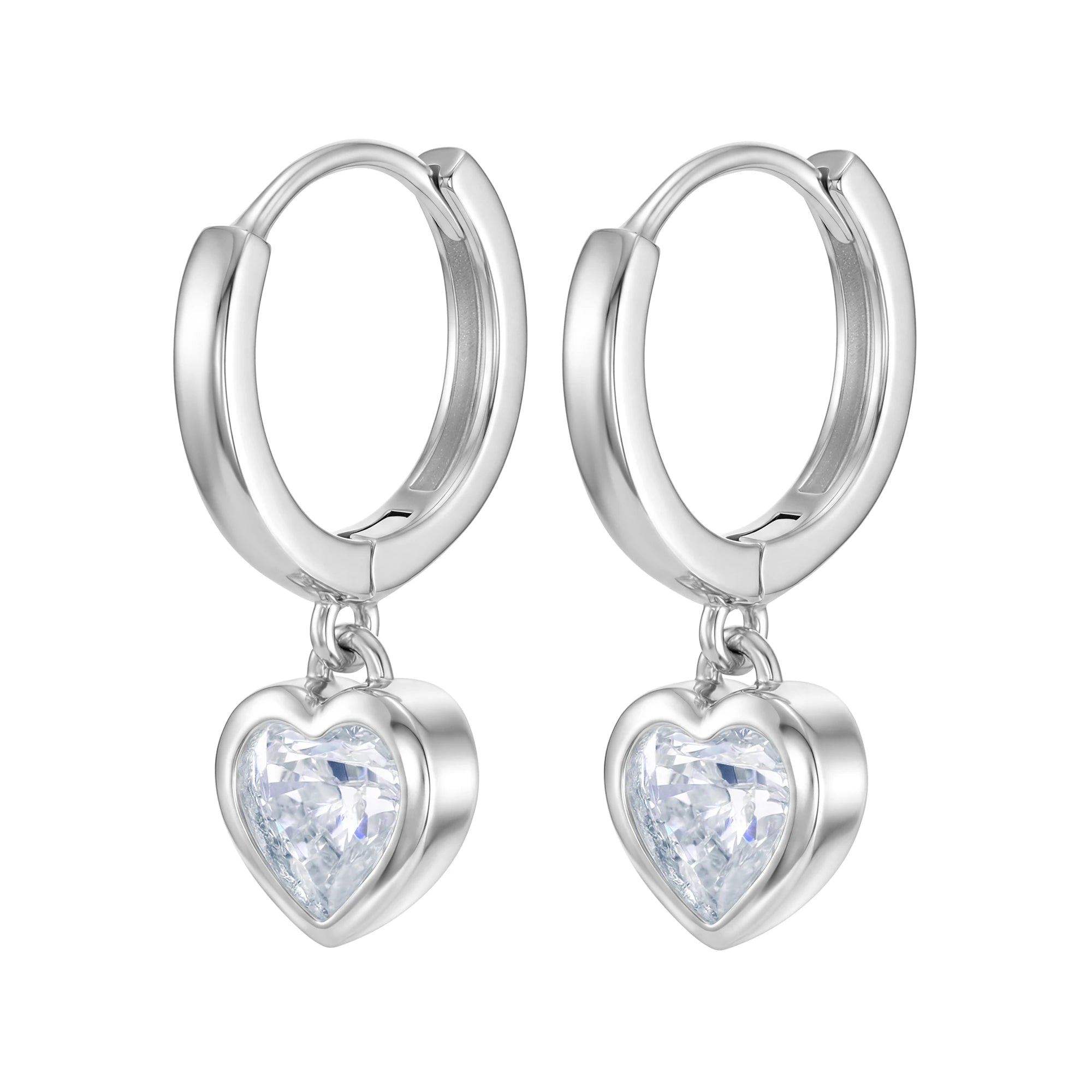 Kolczyki Crystal Heart White Białe Złoto S925