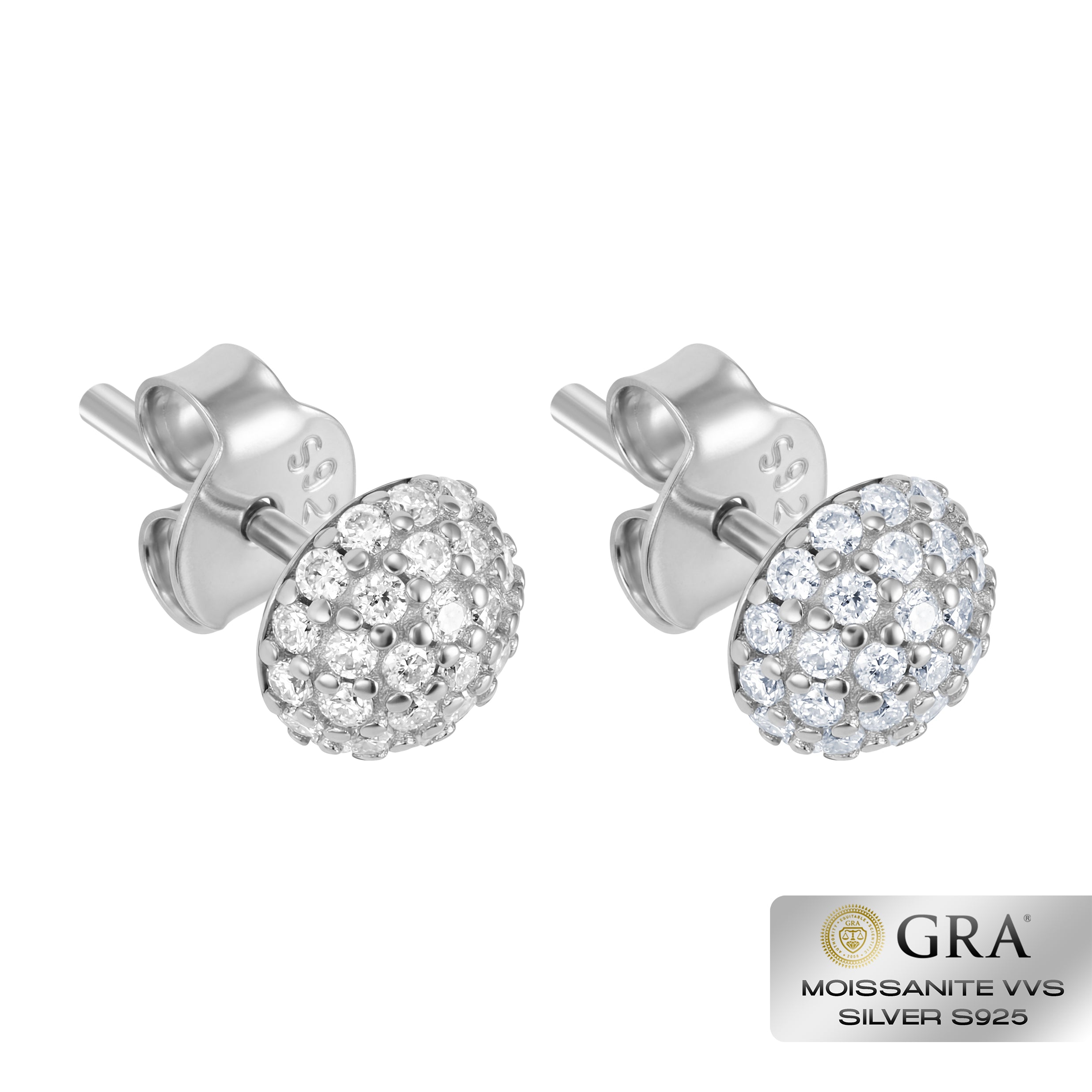 Kolczyki Diamond Half Ball Stud Moissanit VVS S925 Białe Złoto
