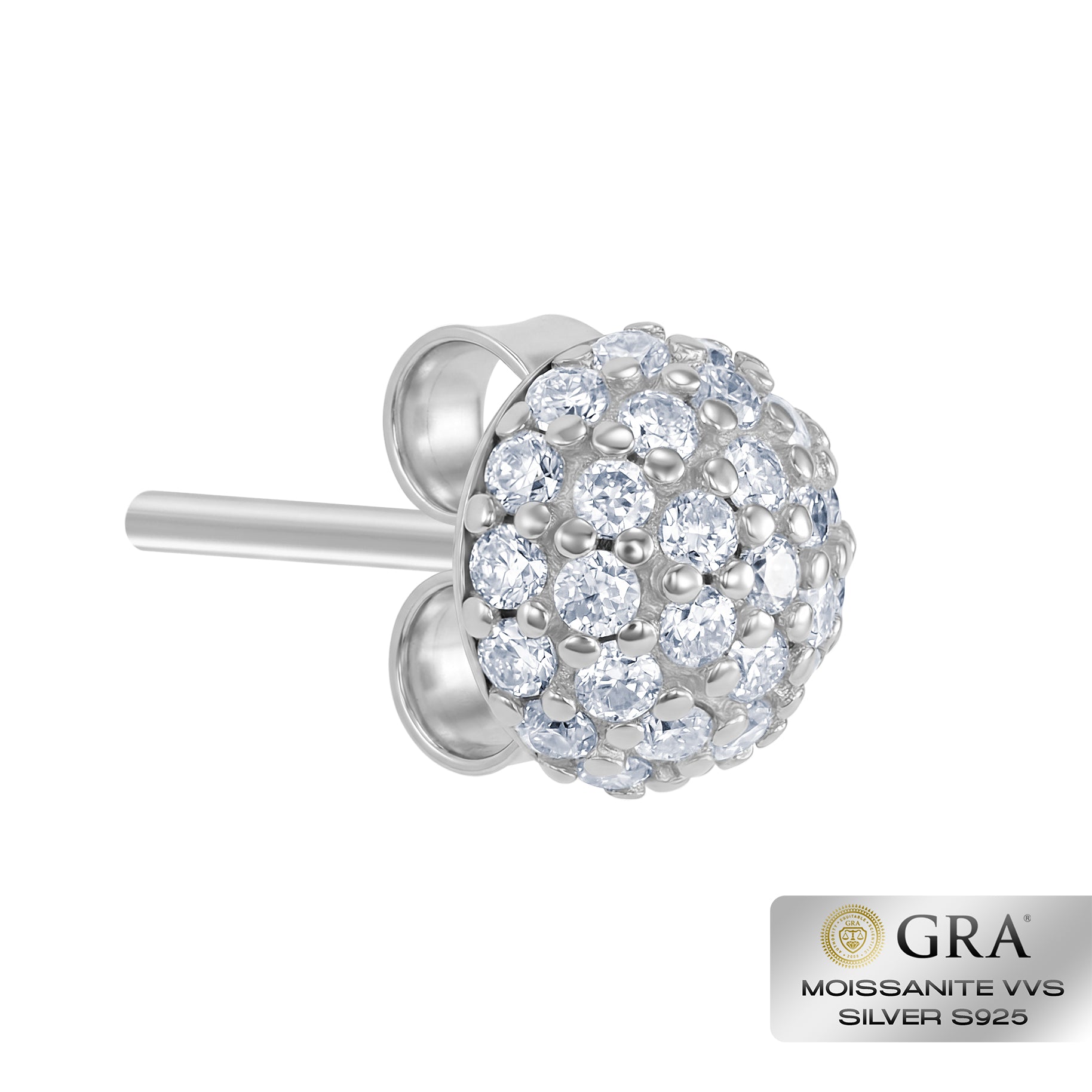 Kolczyki Diamond Half Ball Stud Moissanit VVS S925 Białe Złoto