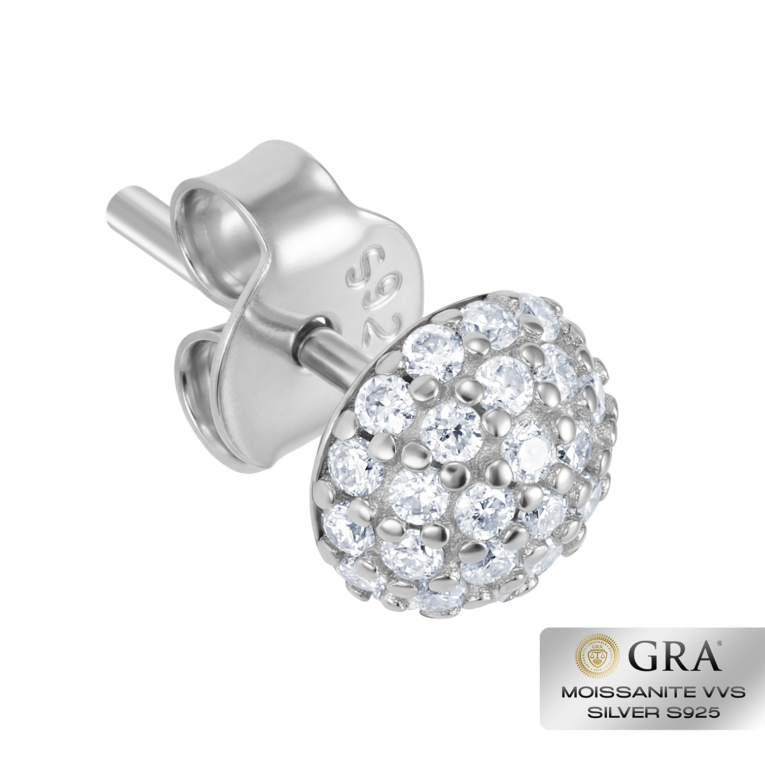 Kolczyki Diamond Half Ball Stud Moissanit VVS S925 Białe Złoto