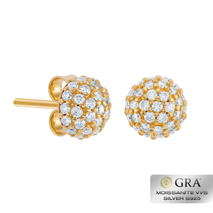 Kolczyki Diamond Half Ball Stud Moissanit VVS S925 Złoto