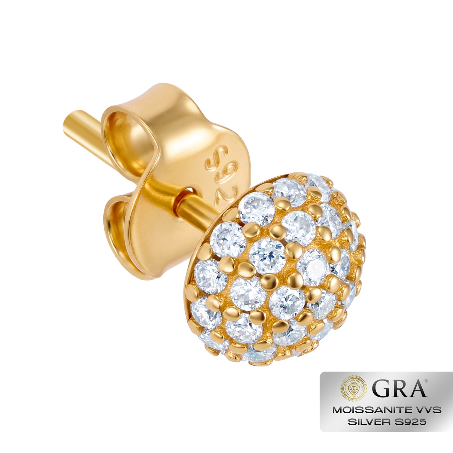 Kolczyki Diamond Half Ball Stud Moissanit VVS S925 Złoto