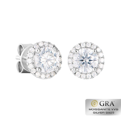 Kolczyki Diamond Halo Stud 1ct Moissanit VVS S925 Białe Złoto