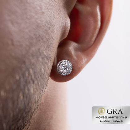 Kolczyki Diamond Halo Stud 2ct Moissanit VVS S925 Białe Złoto