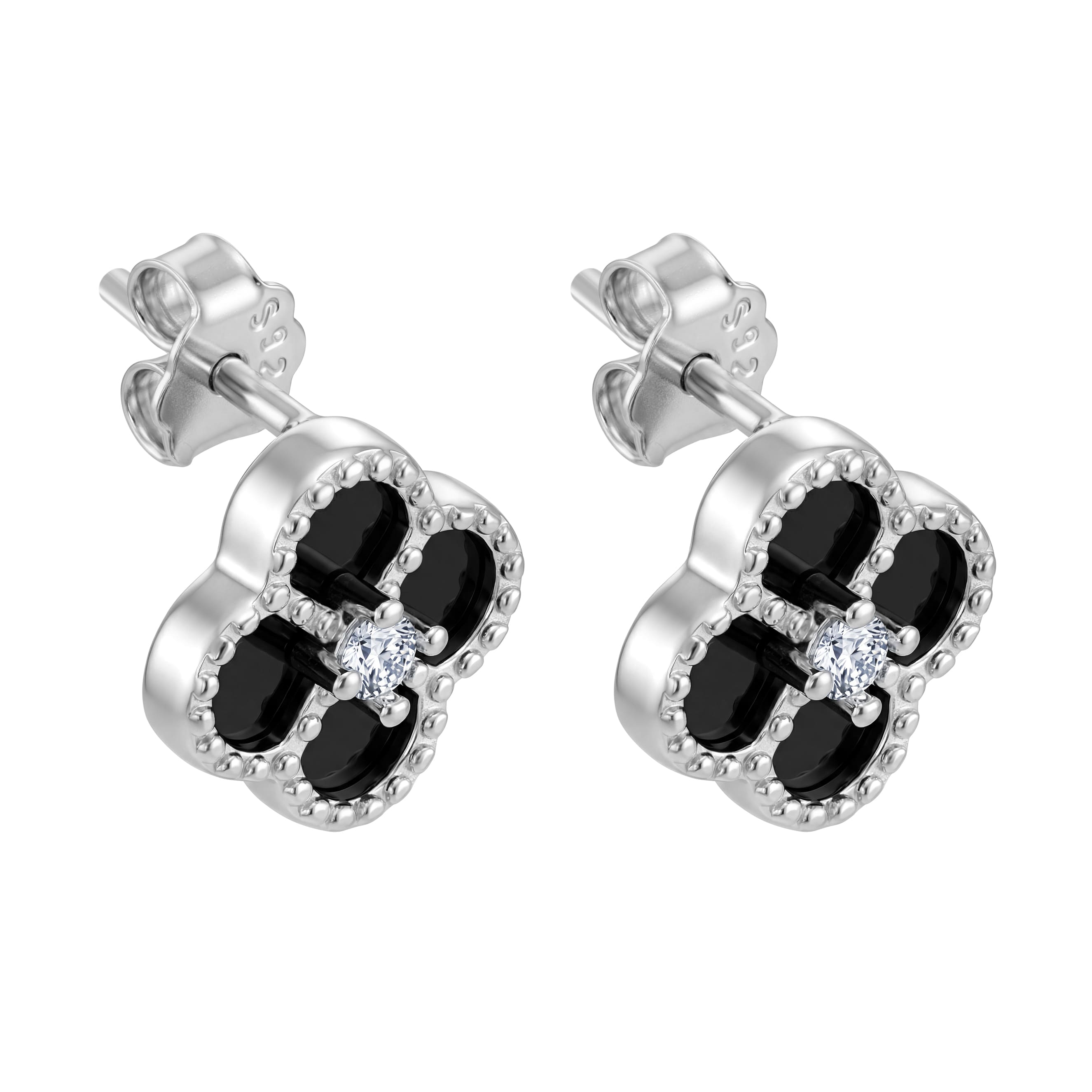 Kolczyki Diamond Leaf Clover Black S925