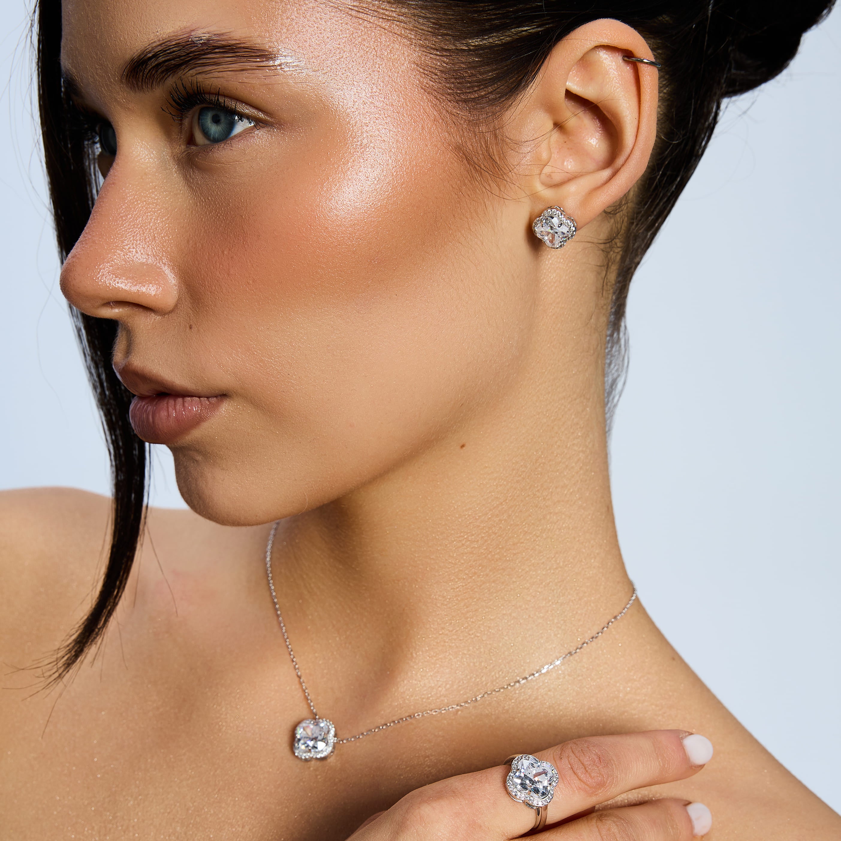 Kolczyki Diamond Leaf Clover White S925