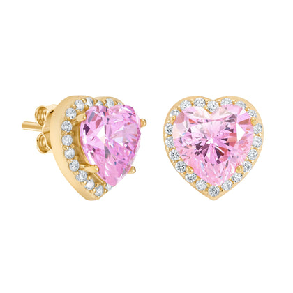 Kolczyki Heart Gem Pink Złoto S925