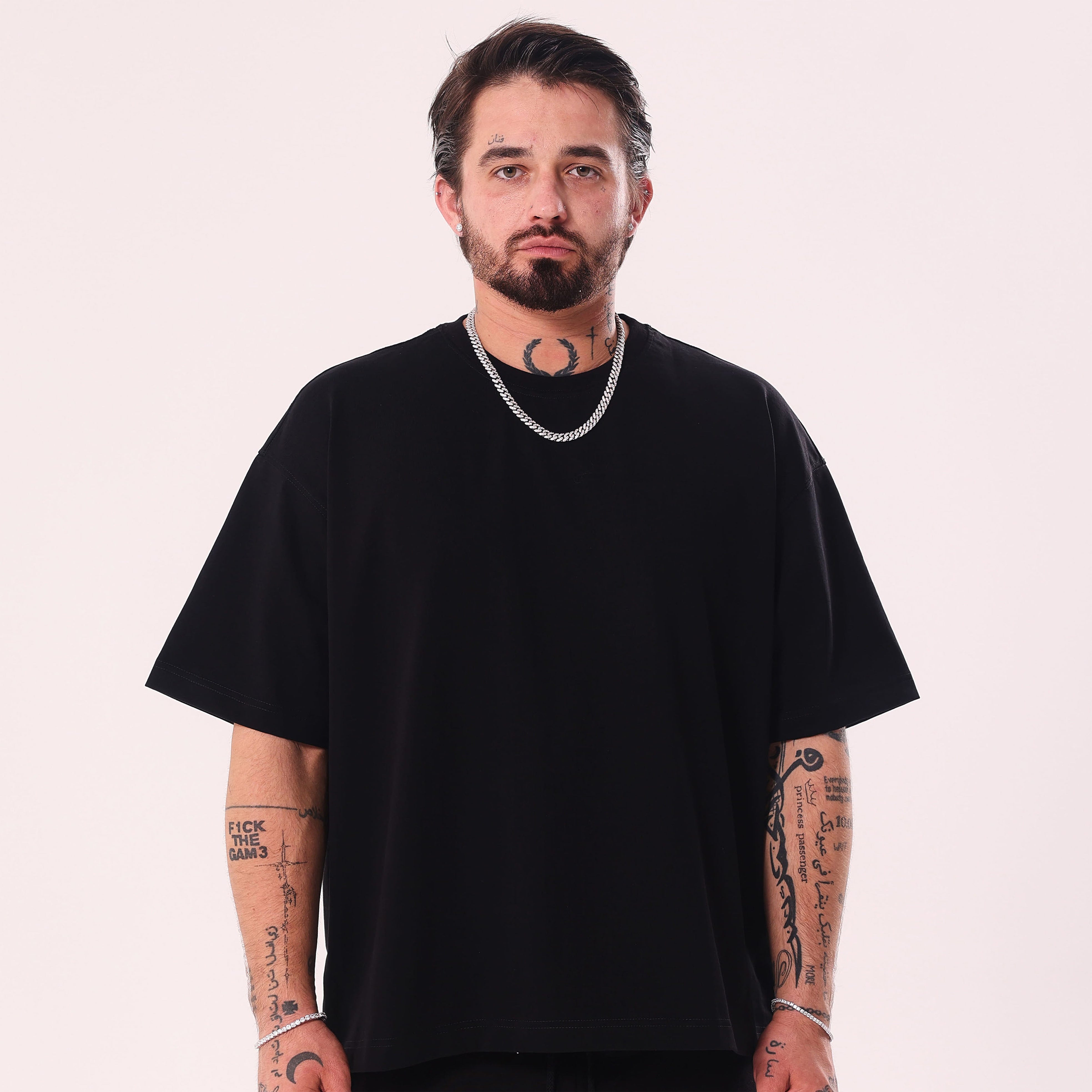 Koszulka I$ Leather Print Czarna Boxy Fit