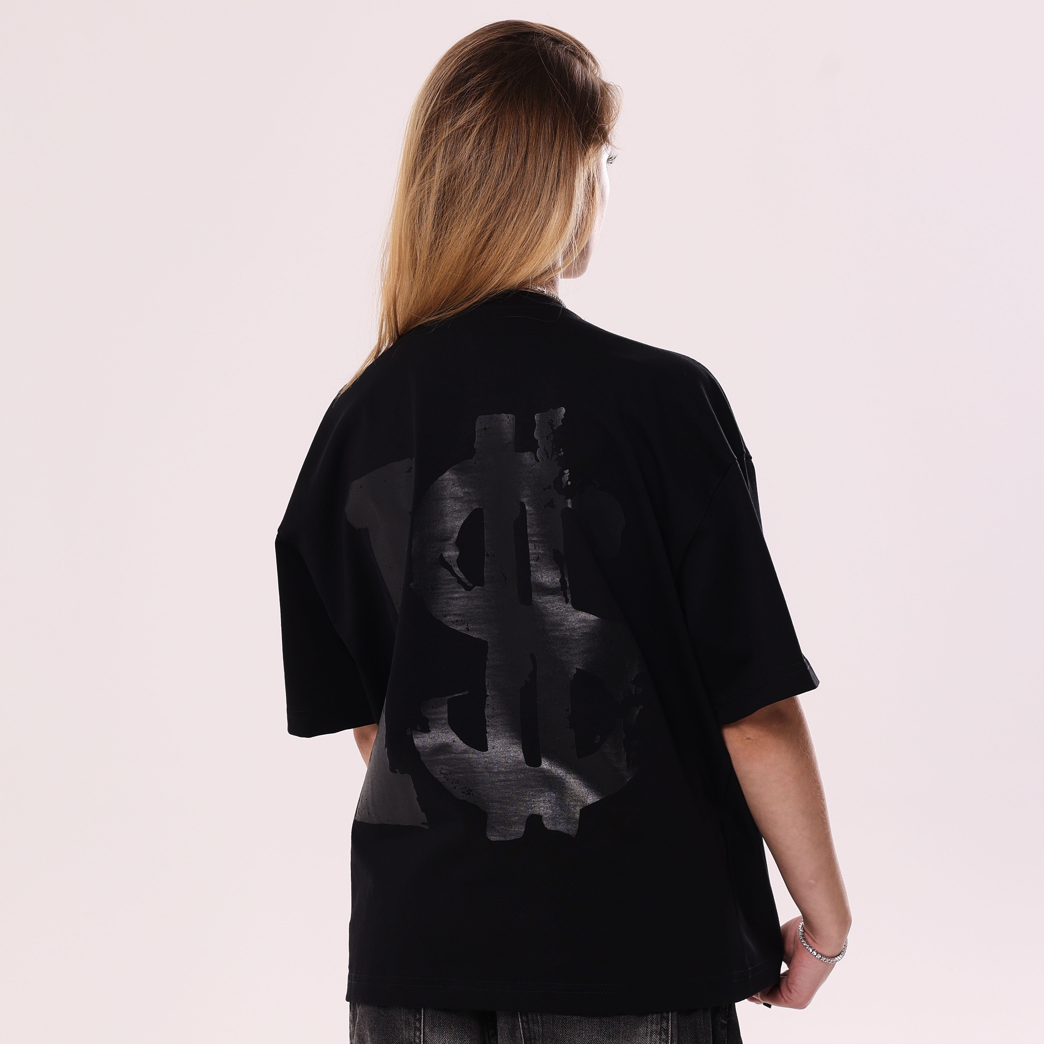 Koszulka I$ Leather Print Czarna Boxy Fit