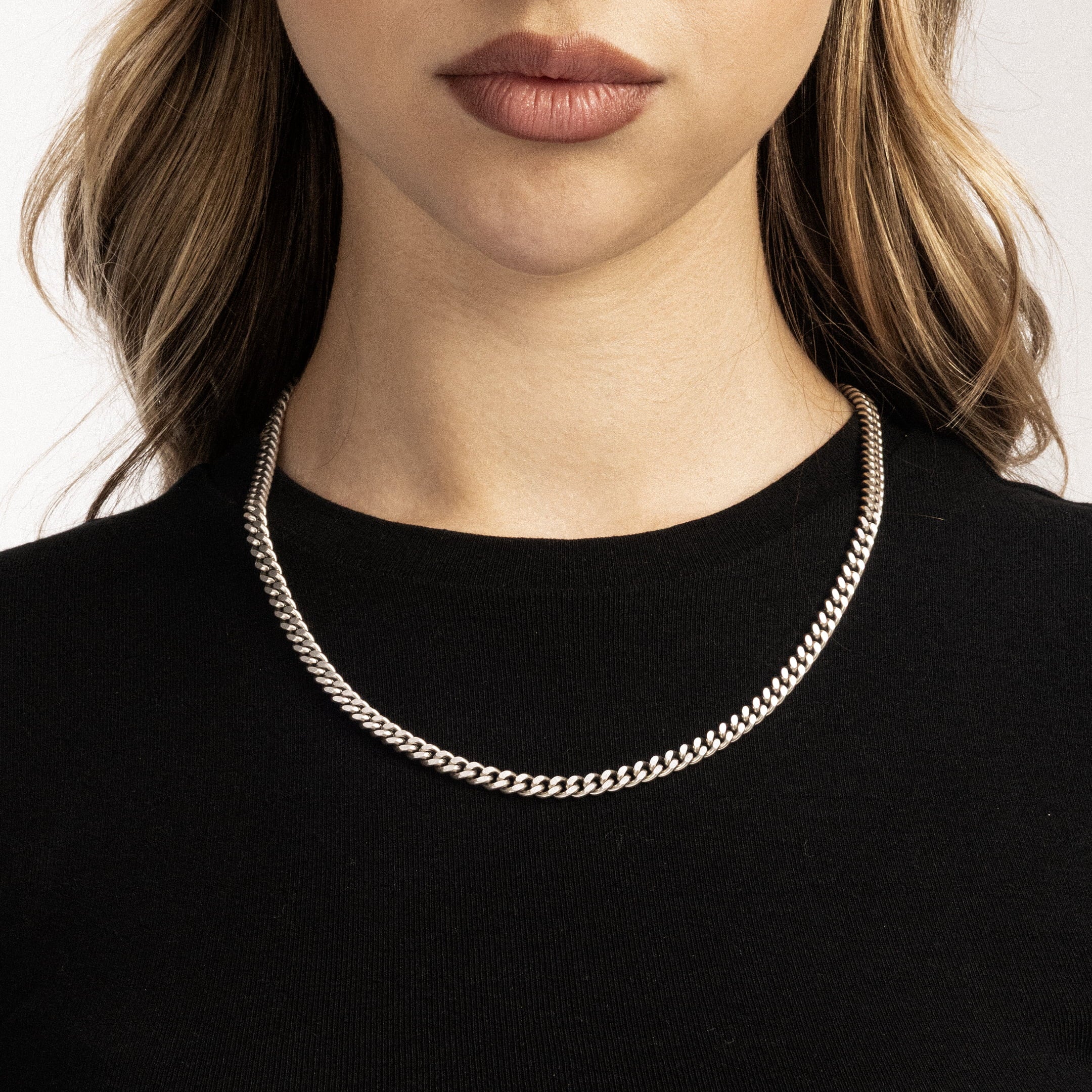 Łańcuch Curb Cuban Link 5mm Raw Białe Złoto