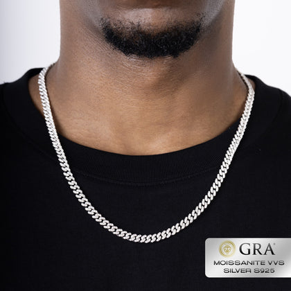 Łańcuch Diamond Cuban Link 6mm Moissanit VVS S925 Białe Złoto