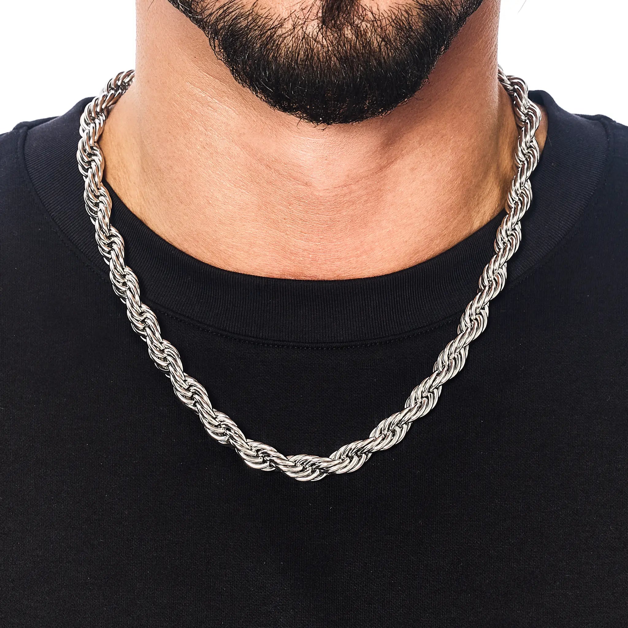 Łańcuch Rope 10mm Białe Złoto