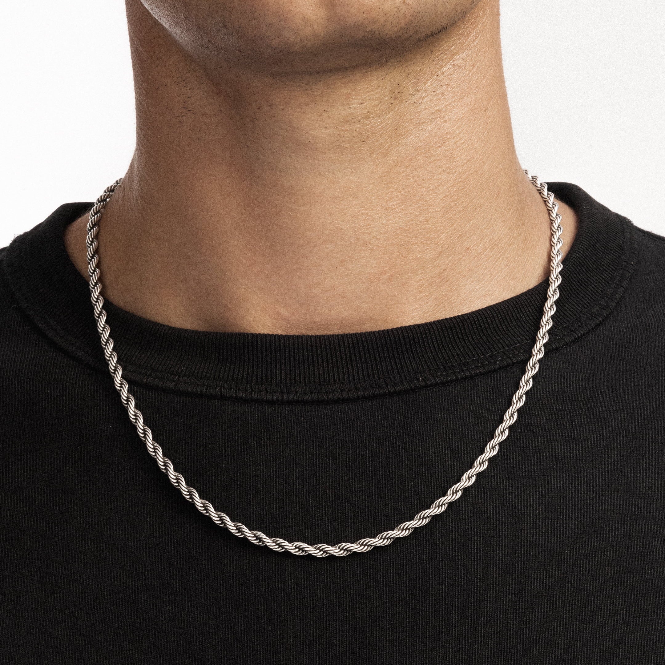 Łańcuch Rope 4mm Raw Białe Złoto