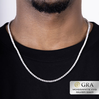 Łańcuch Tennis 3mm Moissanit VVS S925 Białe Złoto