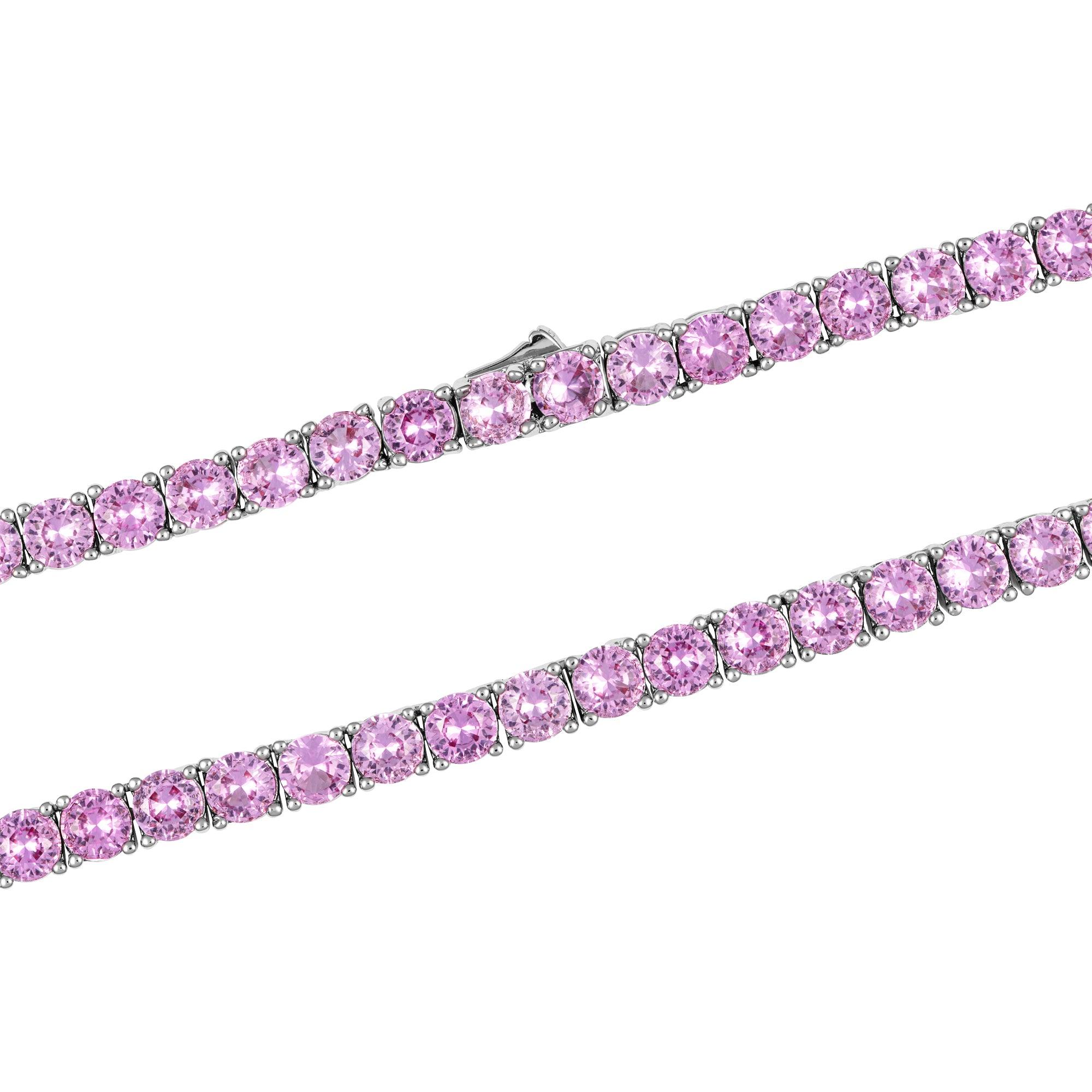 Pink Tennis Chain 4mm Białe Złoto - IcedStuff