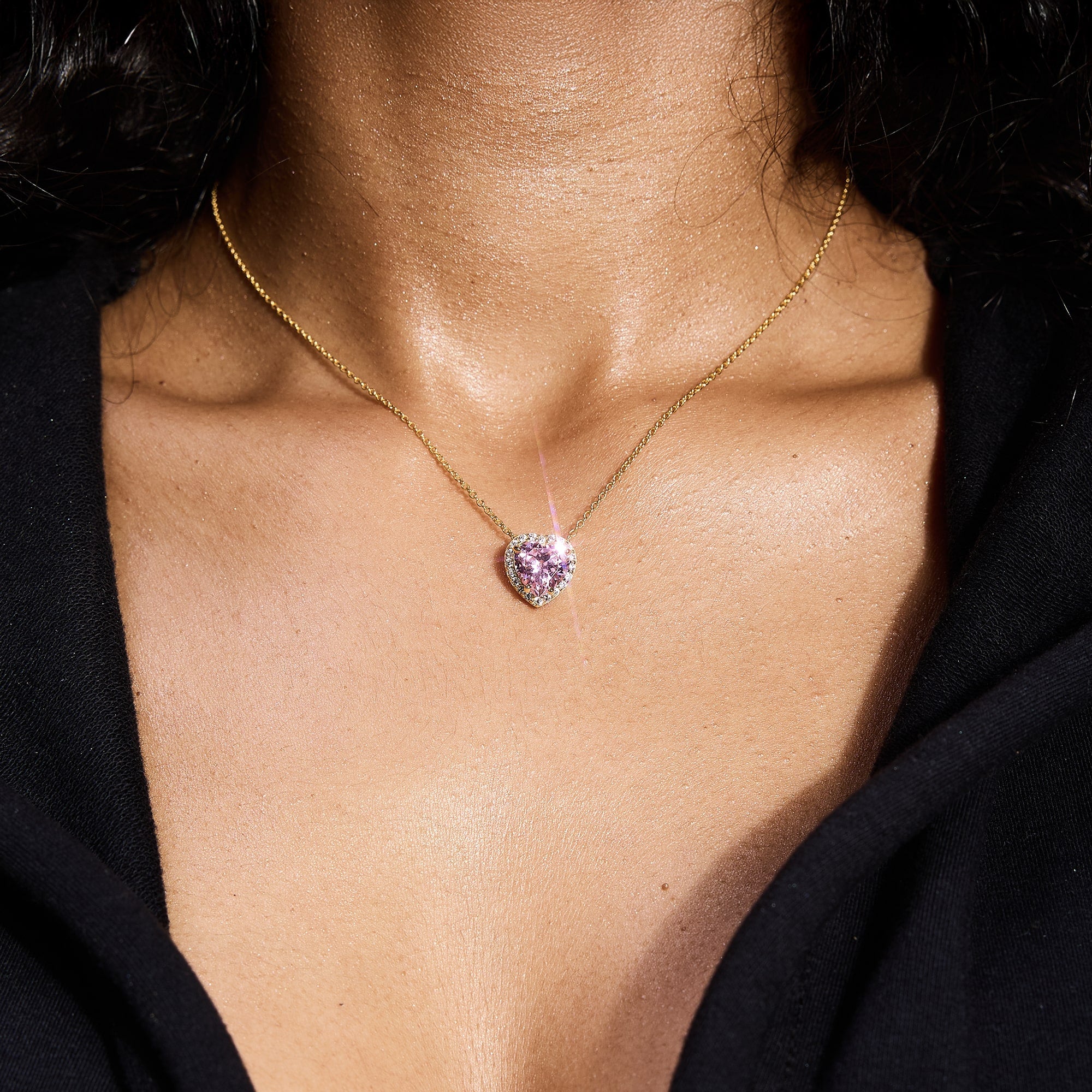 Naszyjnik Heart Gem Pink Złoto S925