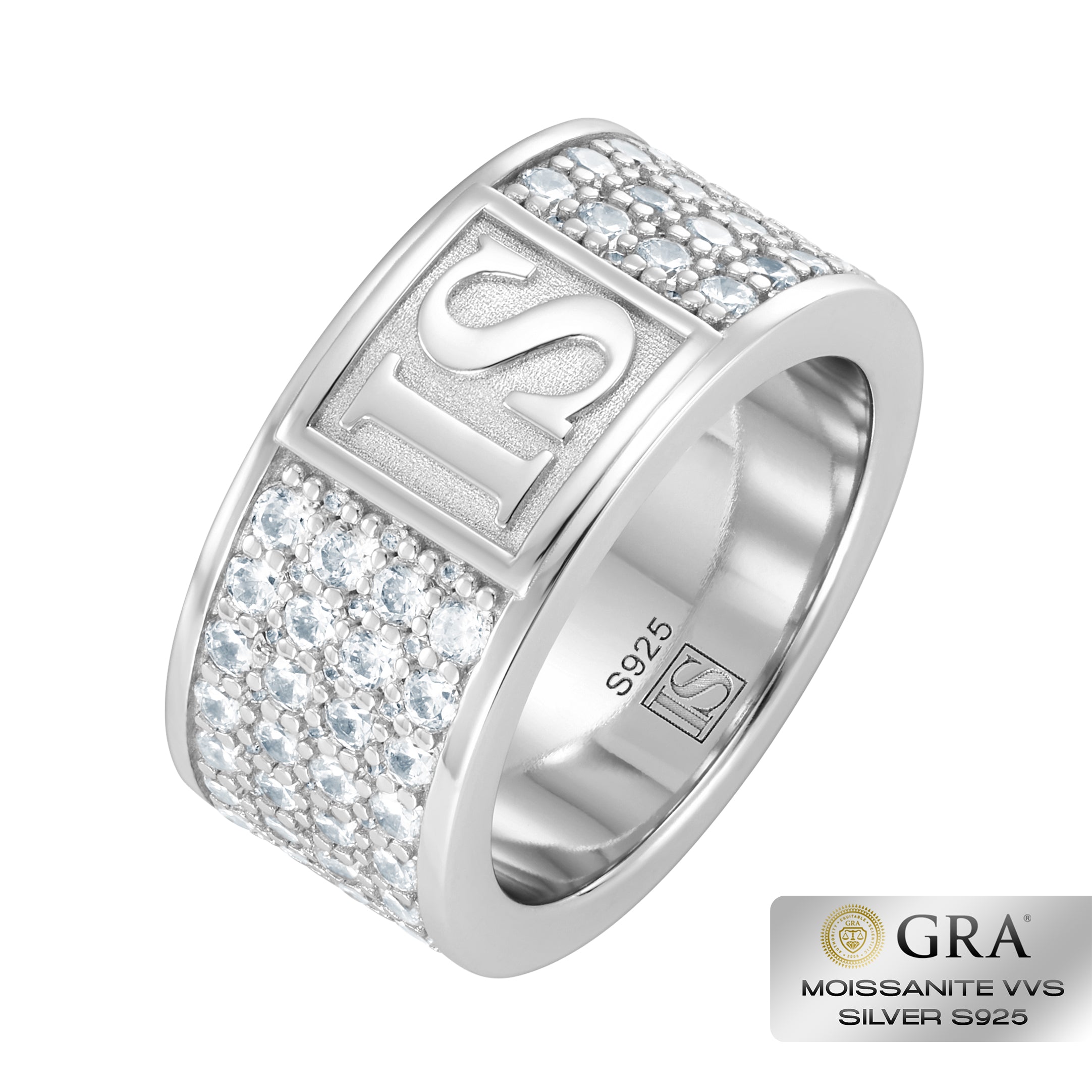 Pierścień Band Diamond IS Moissanit VVS S925 Białe Złoto