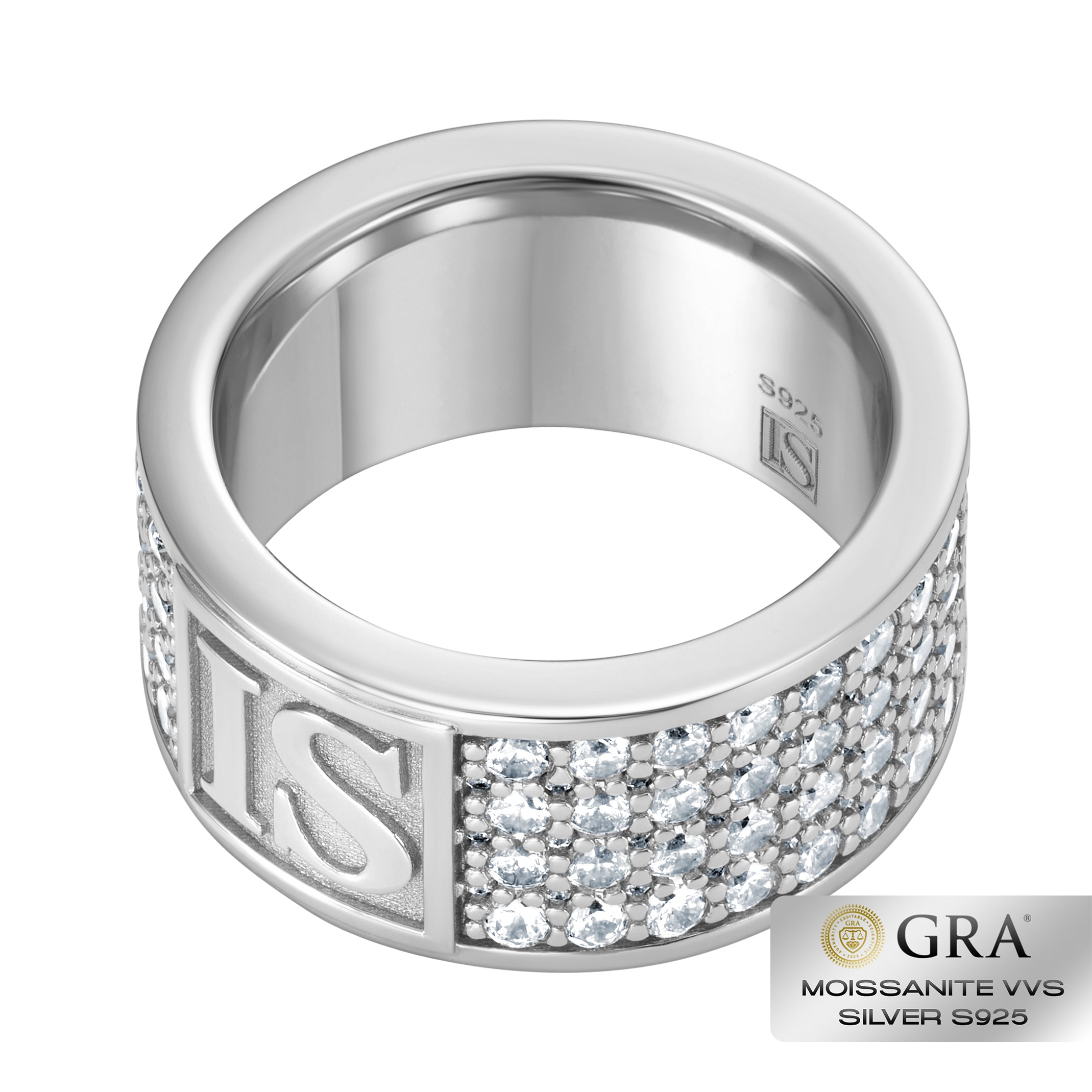 Pierścień Band Diamond IS Moissanit VVS S925 Białe Złoto