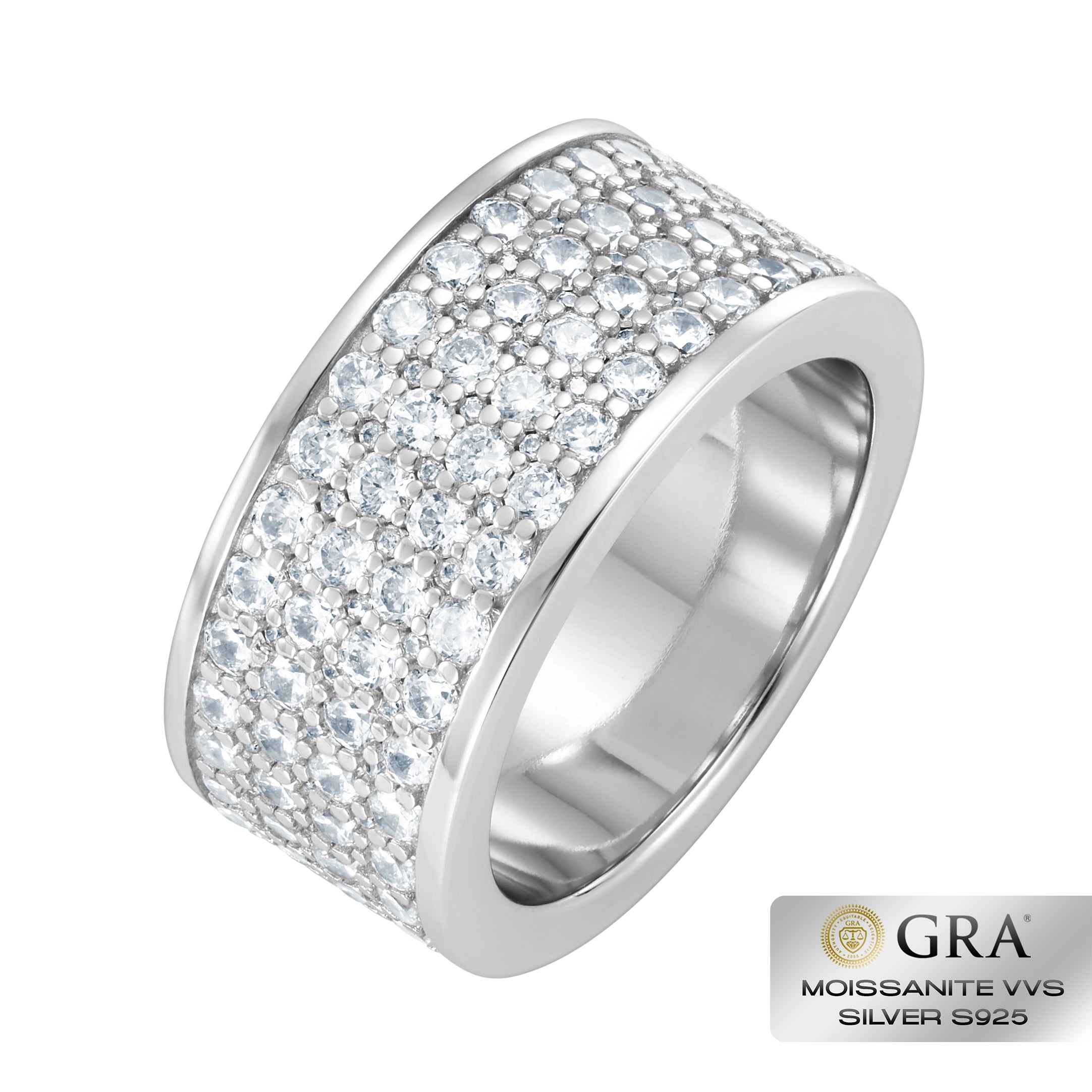 Pierścień Band Diamond IS Moissanit VVS S925 Białe Złoto