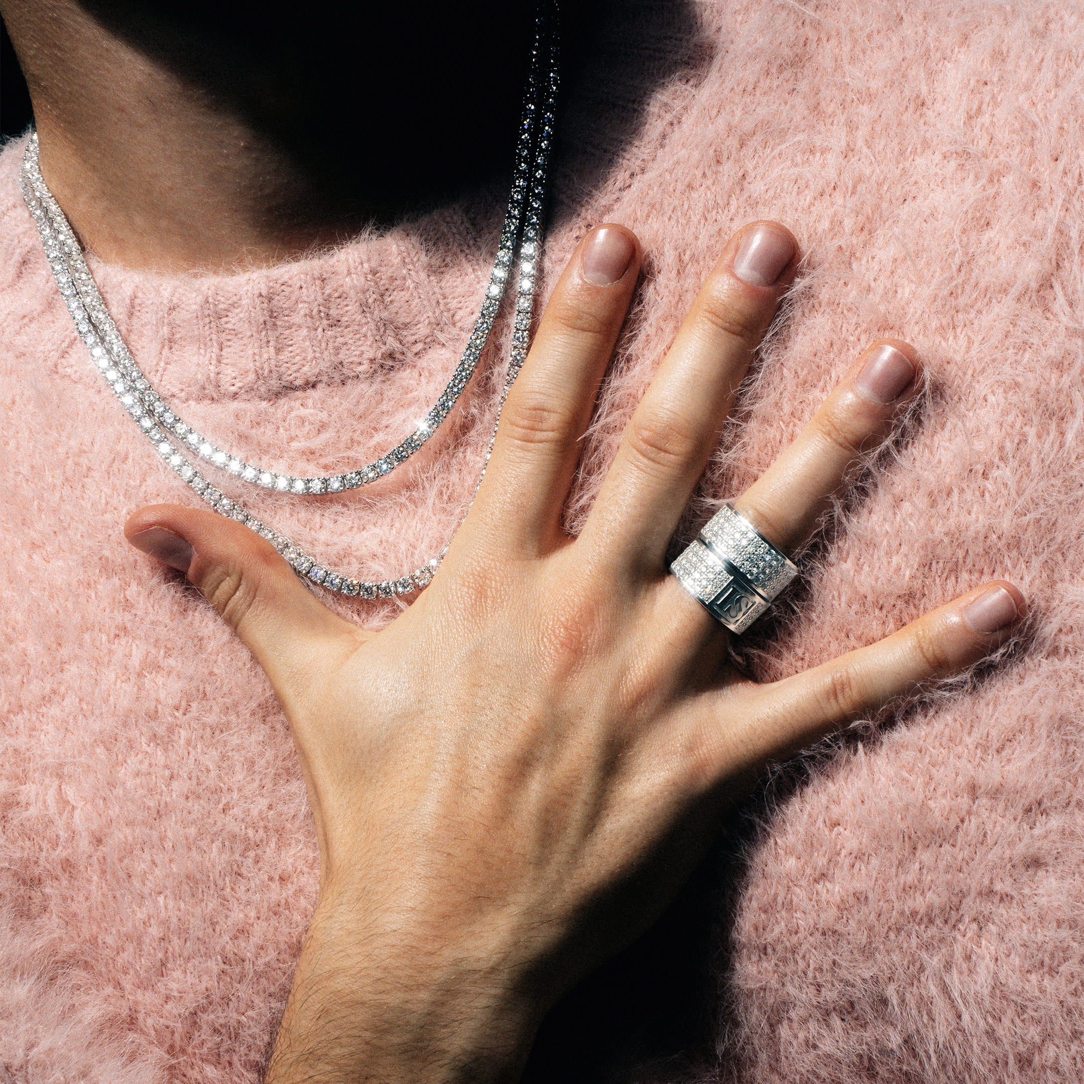 Pierścień Band Diamond IS Moissanit VVS S925 Białe Złoto