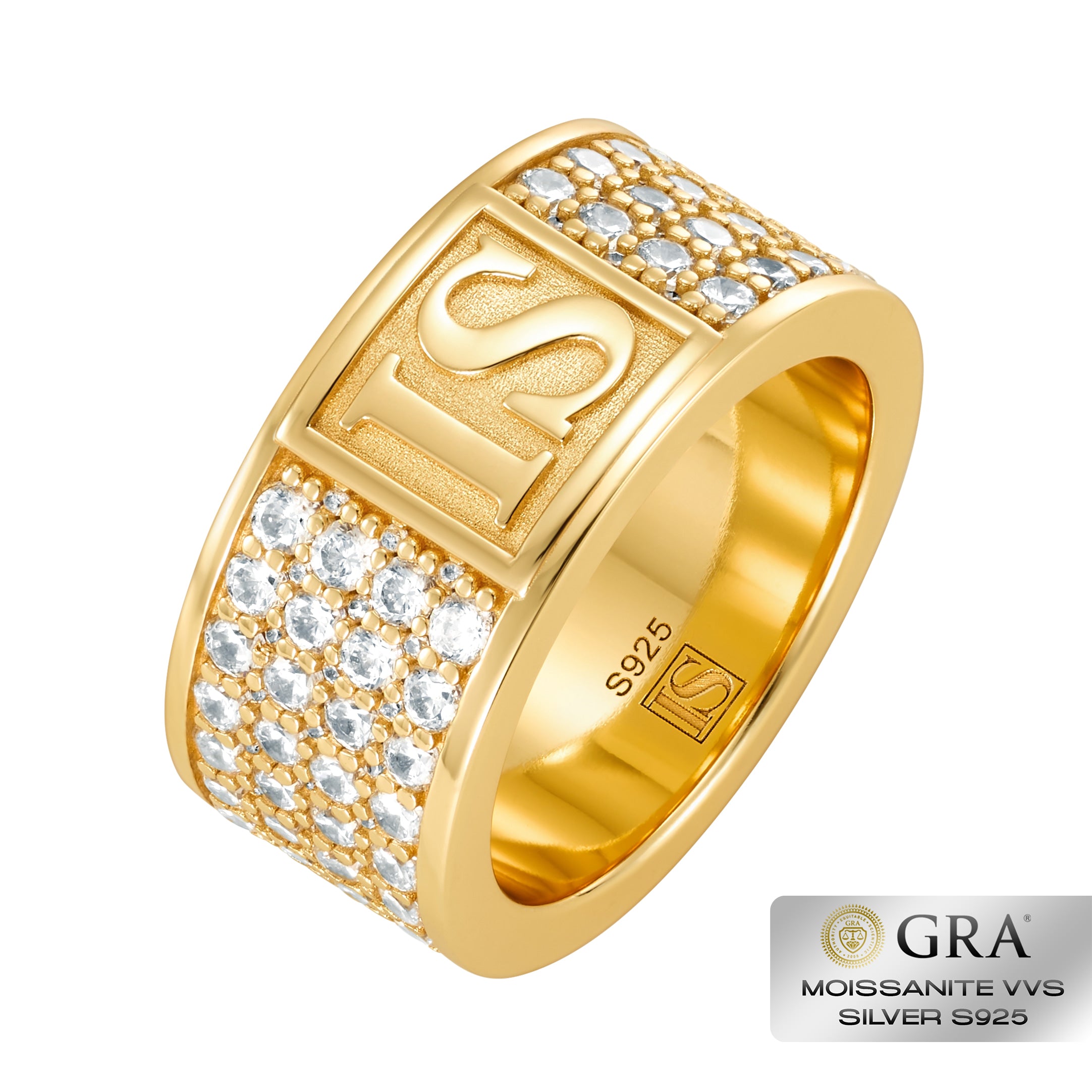 Pierścień Band Diamond IS Moissanit VVS S925 Złoto