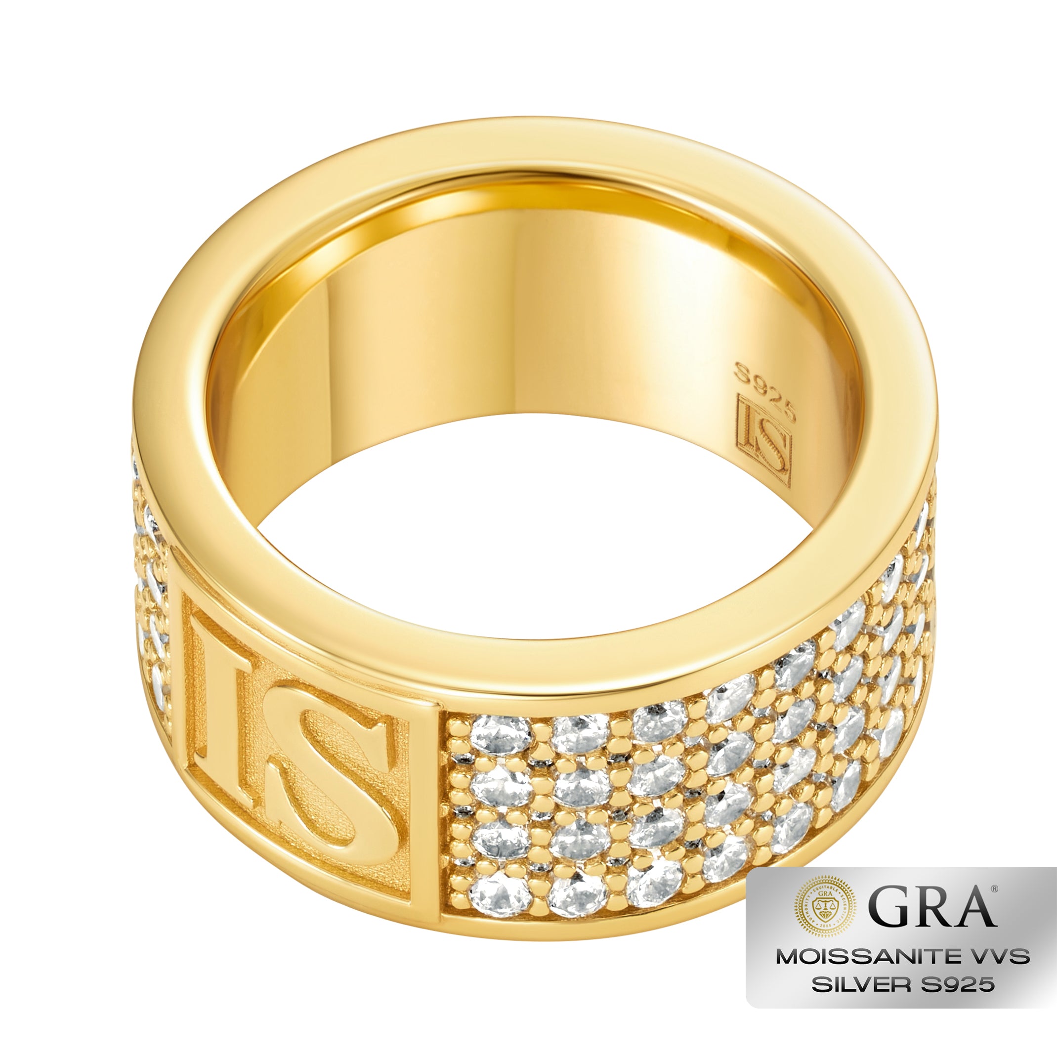 Pierścień Band Diamond IS Moissanit VVS S925 Złoto
