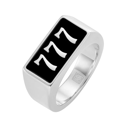 Pierścień Lucky 777 Białe Złoto