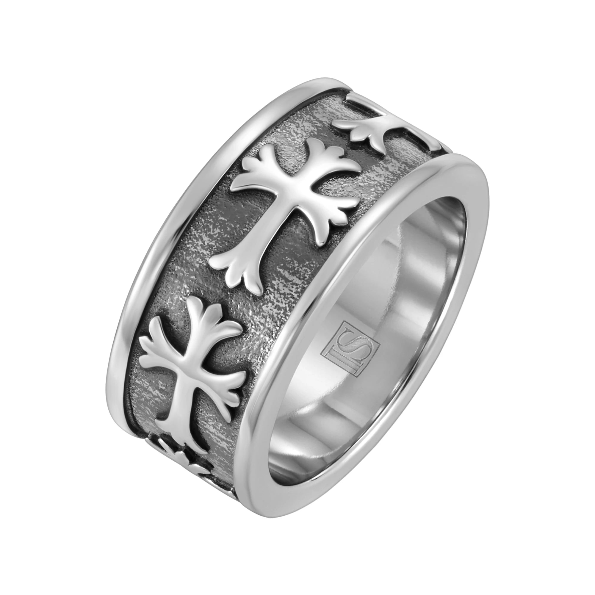 Pierścień Sharp Cross | Białe Złoto | ICED STUFF®
