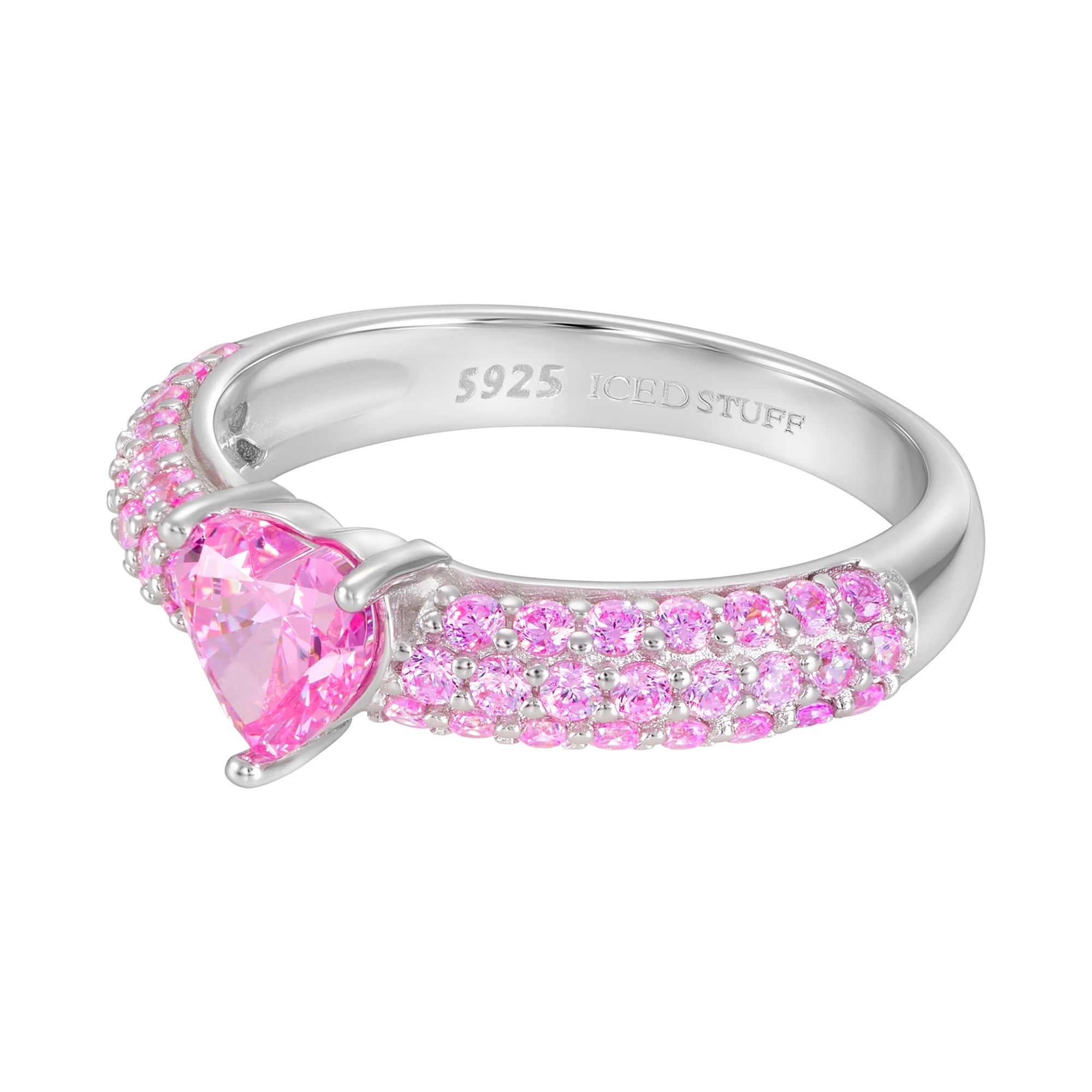 Pierścionek Crystal Heart Pave Pink Białe Złoto S925