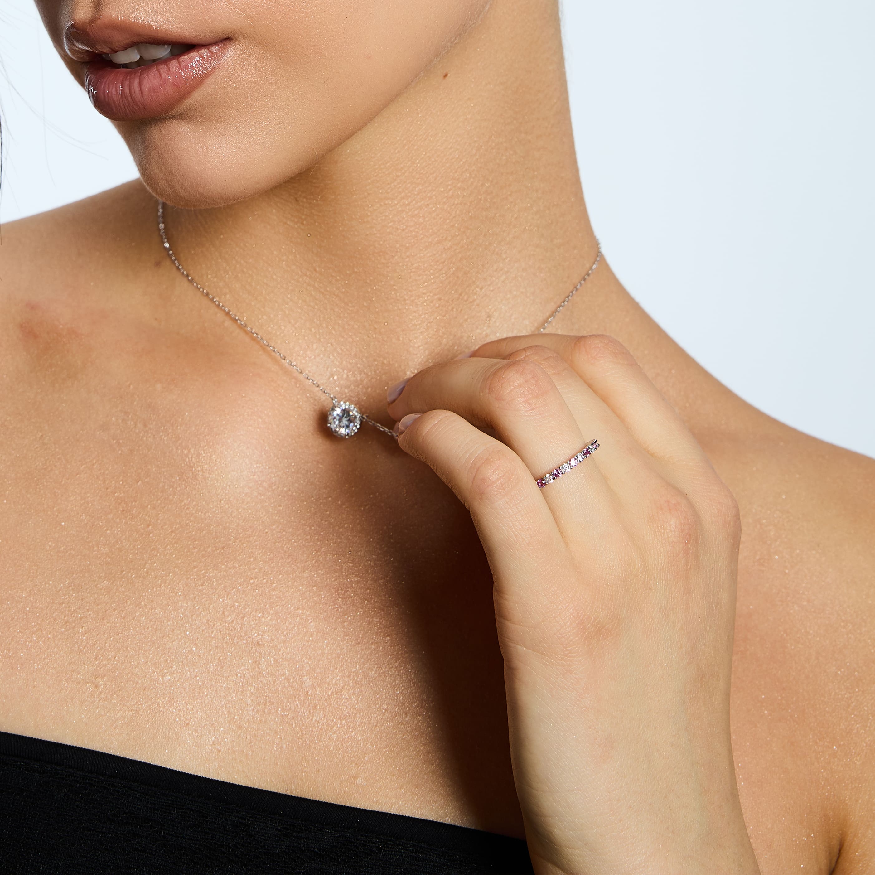 Pierścionek Micro Tennis Diamond Pink & White S925