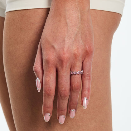 Pierścionek Tennis Heart Eternity Pink Białe Złoto S925