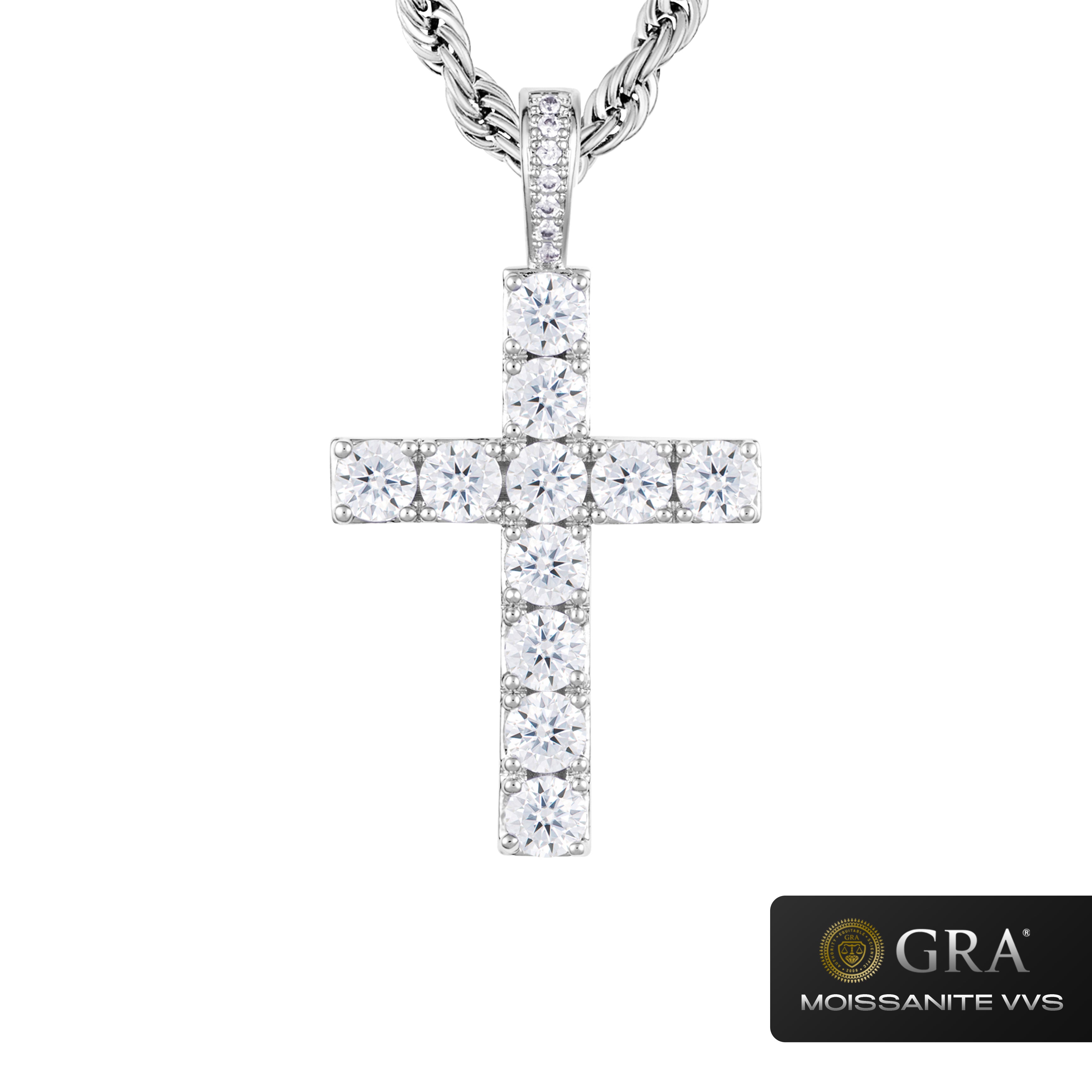 Zawieszka Diamond Cross Moissanit VVS Białe Złoto