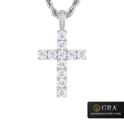 Zawieszka Diamond Cross Moissanit VVS Białe Złoto