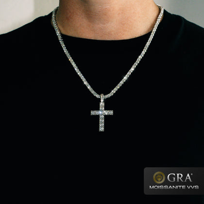 Zawieszka Diamond Cross Moissanit VVS Białe Złoto