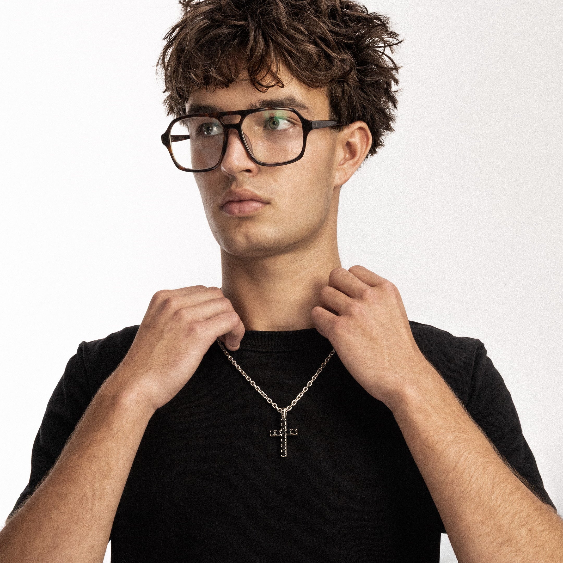 Zestaw Diamond Cross Duo Raw Stack Białe Złoto