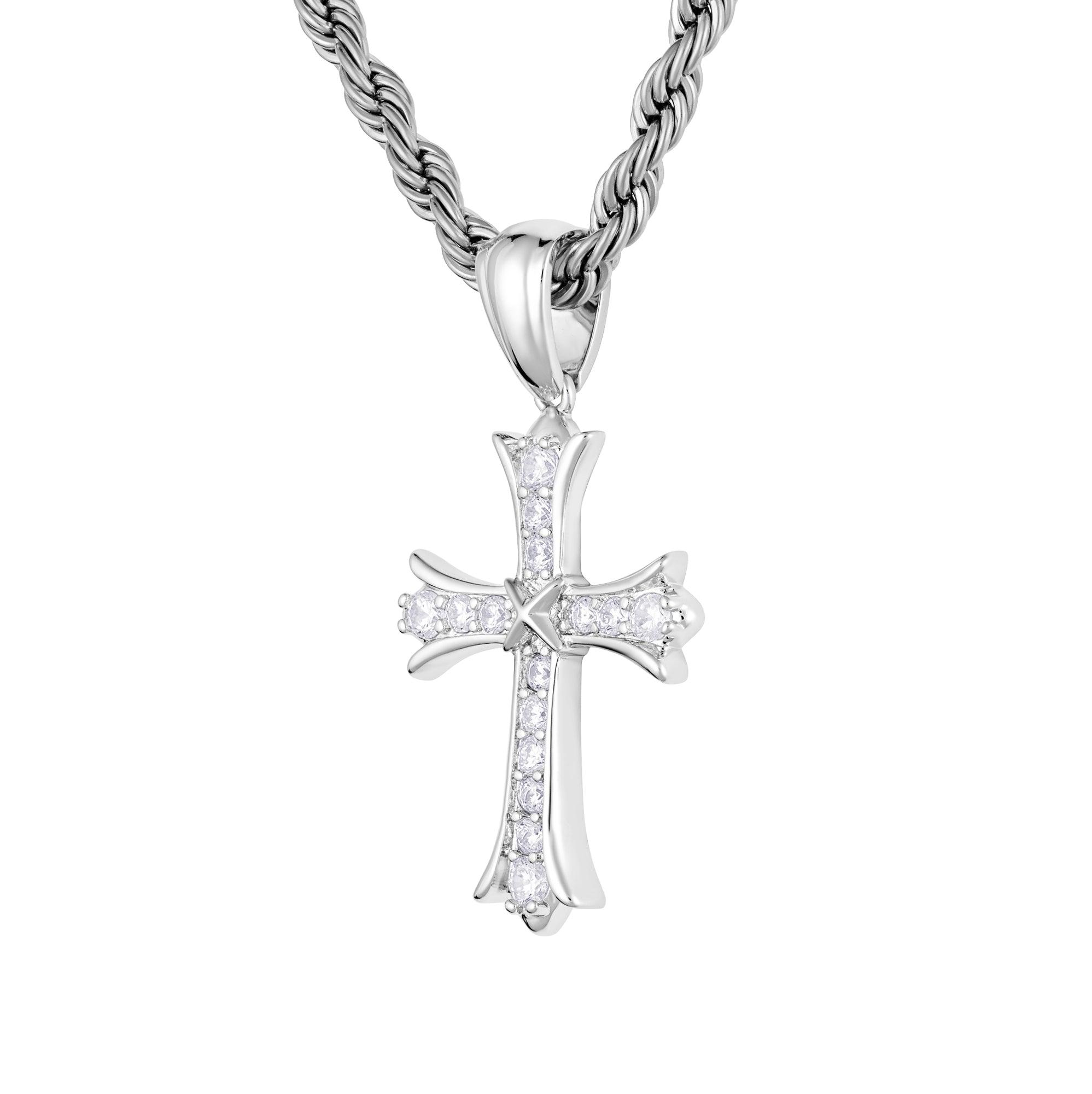 Zawieszka Krzyż | Sharp Cross Białe Złoto | ICED STUFF®