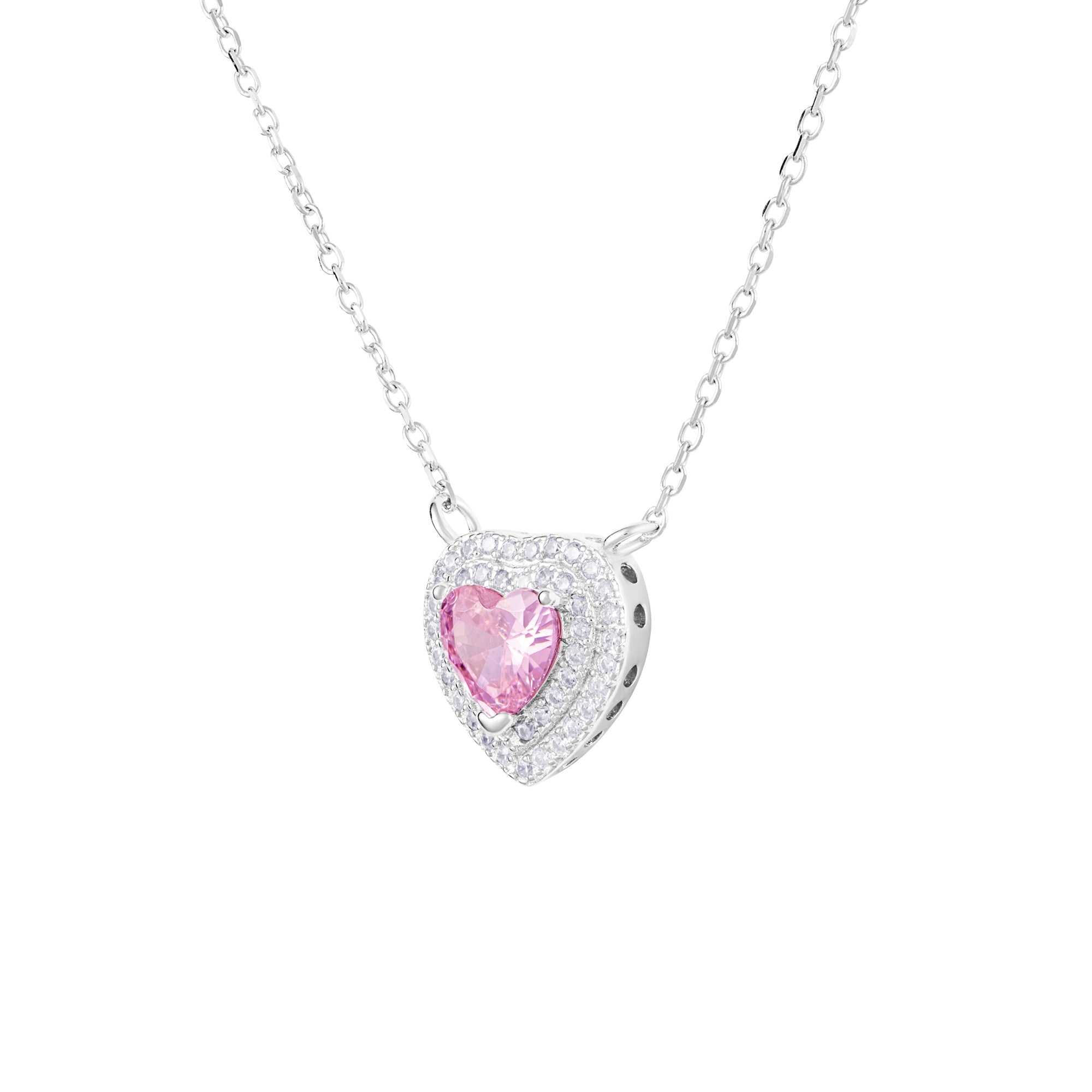 Naszyjnik Love Heart Pink Białe Złoto Serce S925